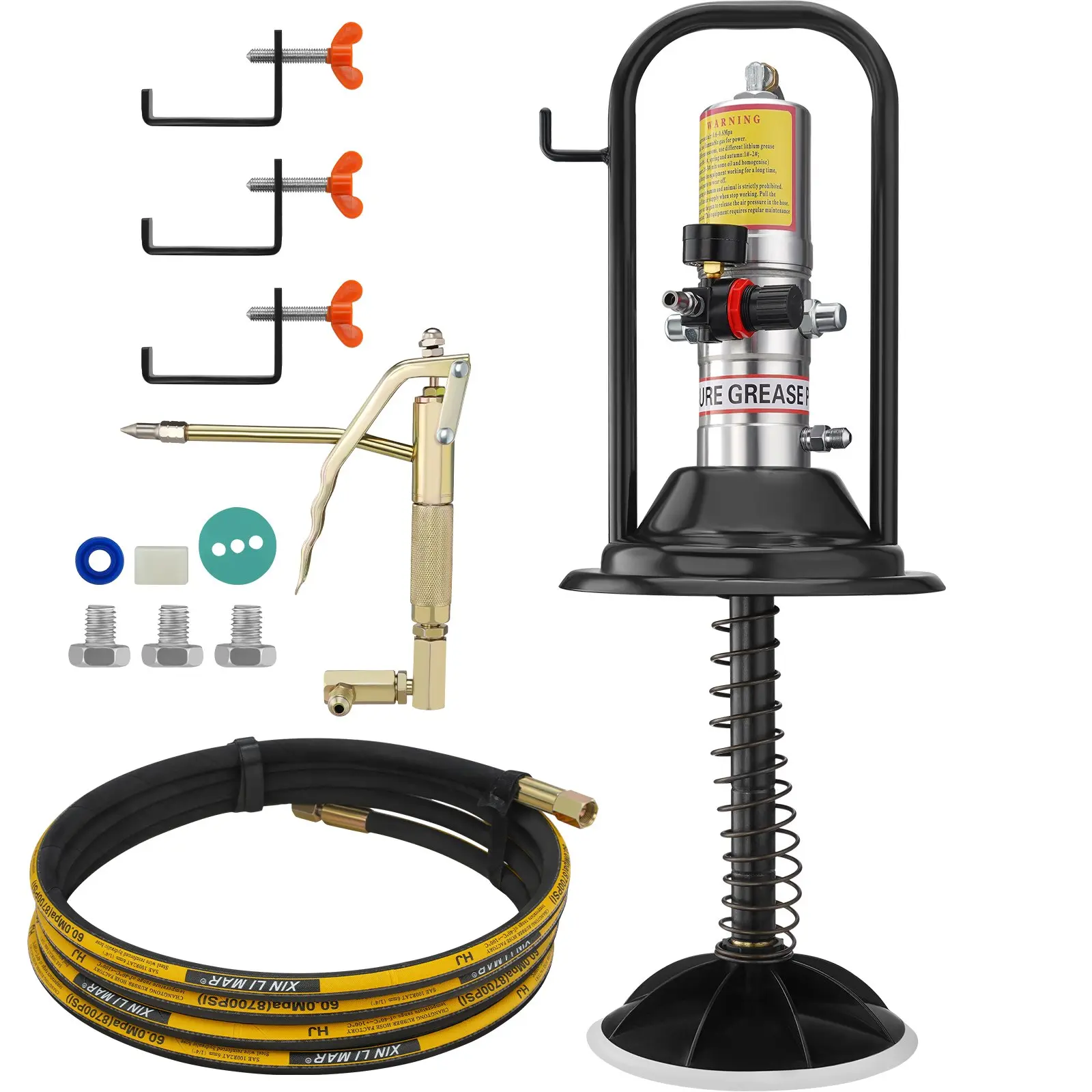 【DealsForYouDays】VEVOR Grease Pump, 50:1 Pressure Ratio Air Operated Grease Pump with 13 ft High Pressure Hose and Grease Gun, Pneumatic Grease Pump with Barrel Cap, Portable Lubrication Grease Pump 360° Gun Head