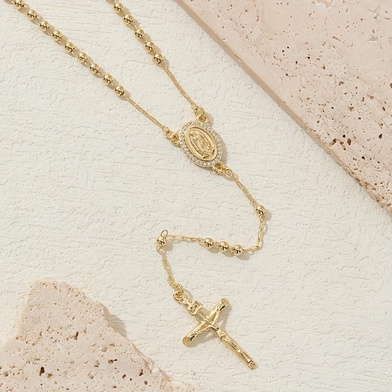 14K Gold Plated Catholic Y Necklace With Our Lady Of Guadalupe And Rosary Beads - Elegant Cross Pendant For Women, Everyday Elegance | Religious Jewelry |   Durable Chain, Christian Jewelry Trendy Fashion Lover 2026 Mother'S Day Gift