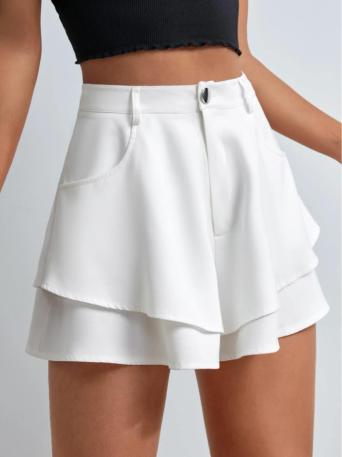 Women's Plain Woven Layered Hem Shorts, Casual Chic Fashion Fitted Shorts for Daily Outdoor Wear, Ladies Bottoms for Summer