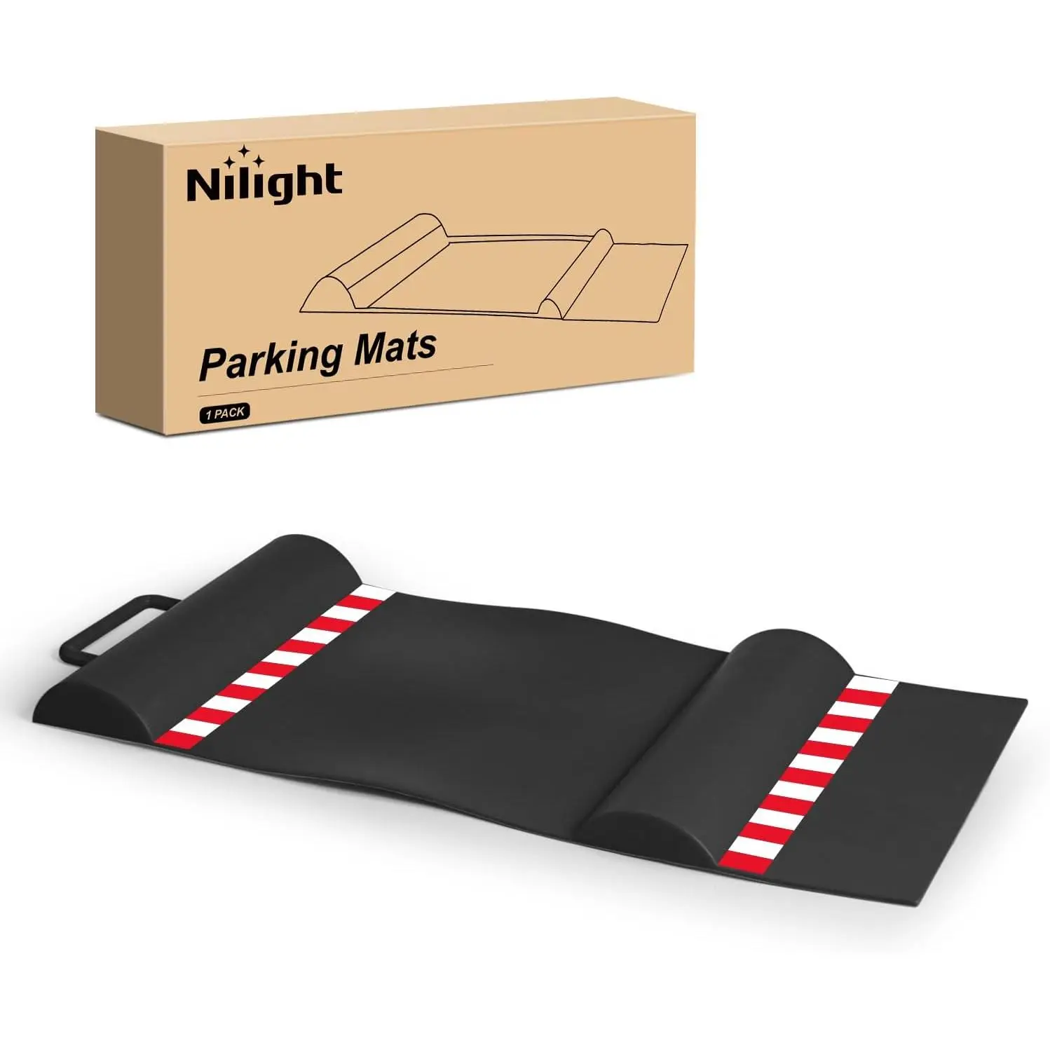 Nilight Durable TPR Garage Parking Mat, Self-Adhesive Wheel Stop Pad Parking Aid with Reflective Strips & Tape, 24.9x12" for Cars/SUVs/Trucks, 1-Pack
