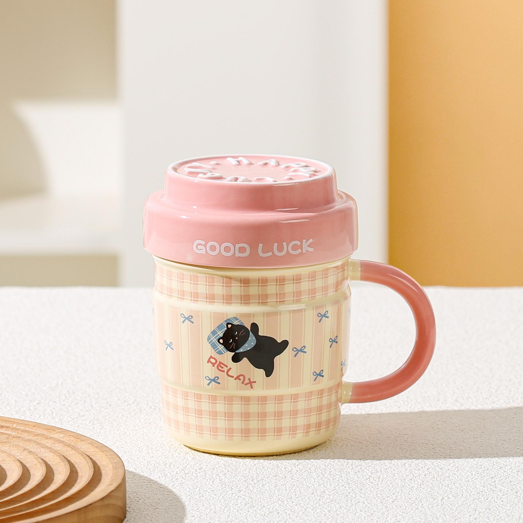 Cute Cat Mug with Lid, Funny Mug, Large Capacity Ceramic Coffee Cup, Ideal for Home & Office Use, Stylish Drinkware for Cats Lovers