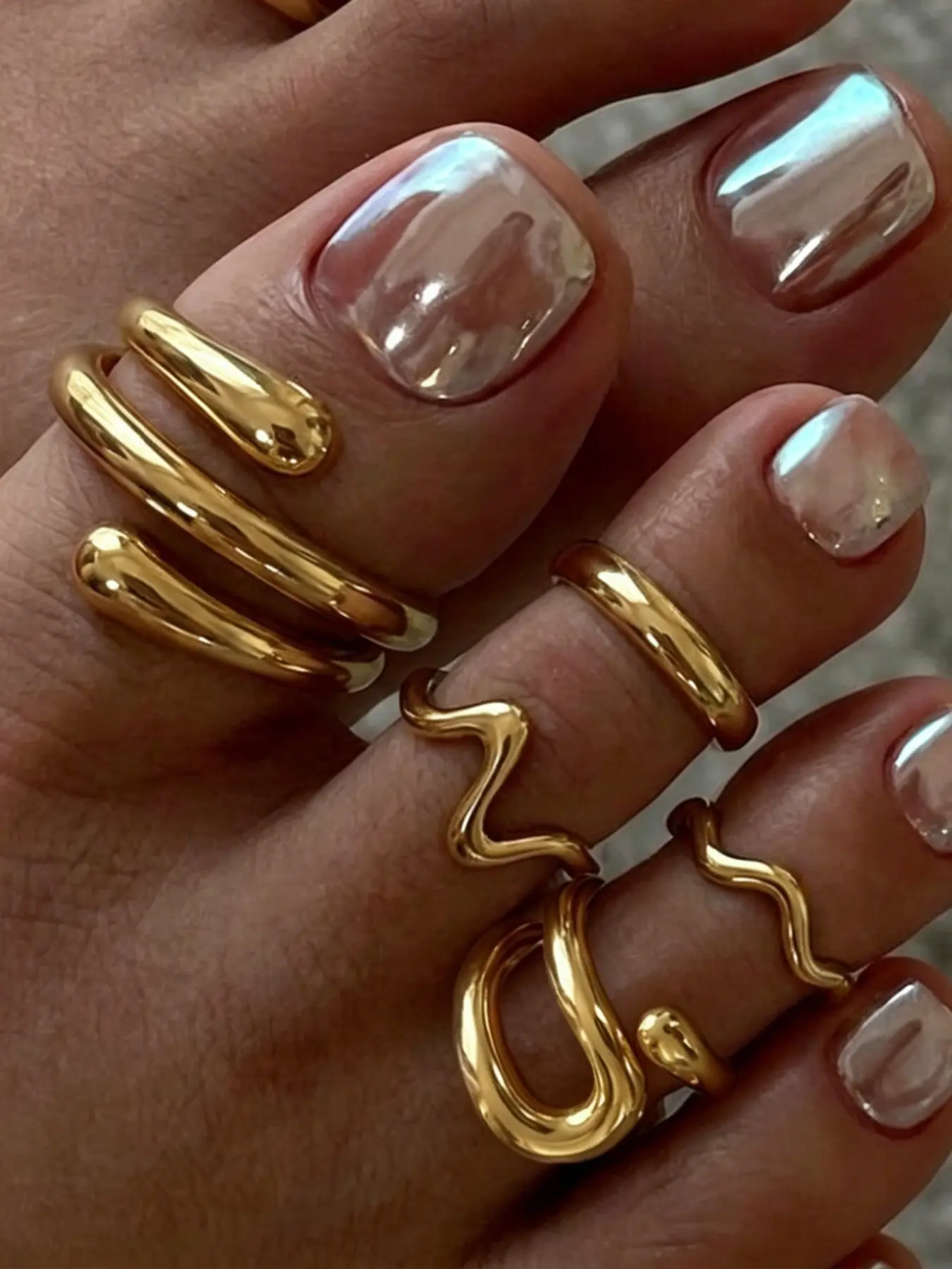 5 Pcs Toe Rings Set, Dainty Adjustable Snake Spiral Wave Geometric Open Toe Rings, Boho Minimalist Foot Jewelry, Trendy Beach Vacation Gift