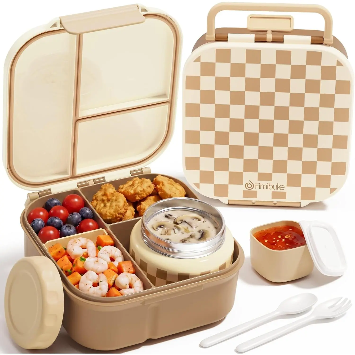 Kids Bento Lunch Box with Thermo Food Jar, Leak Proof 3-Compartment Container with Utensils and Sauce Cup, BPA-Free, Dishwasher Safe, for School and Toddlers