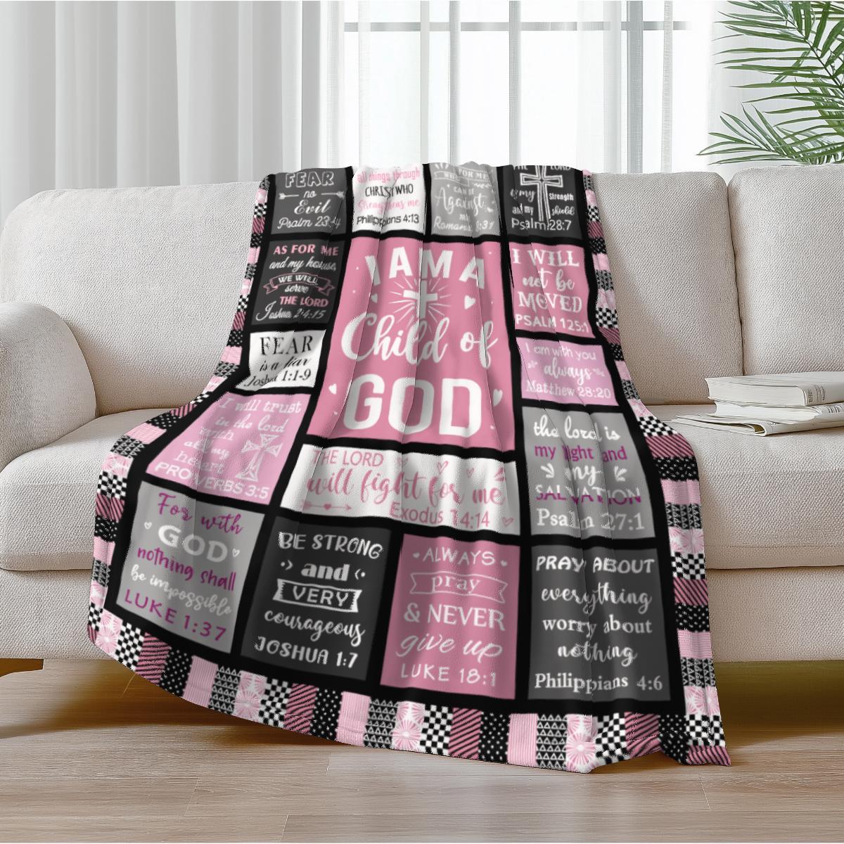 Bible Scripture Printed Blanket, Inspirational Quotes Printed Envelope Blanket, Jesus God Gift Blanket, Multi-Purpose Blanket, Slogan Print Blanket Soft Cozy Leisure Warm Bed Blanket for Couch & Bedroom, Flannel & Fleece Throw Blankets Gifts from Christia