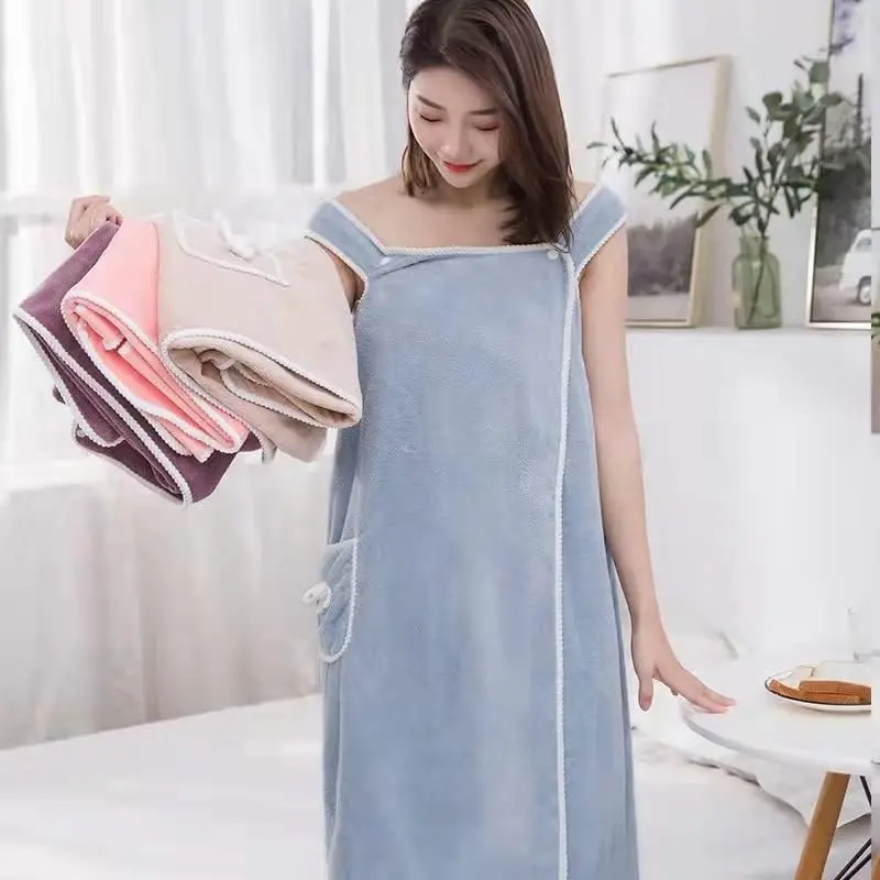 Wearable Towel Robe Women After Shower, Sky Blue, Quick Drying, Microfiber Bath Towel Shower Bath and Gym, 31x53 Inches