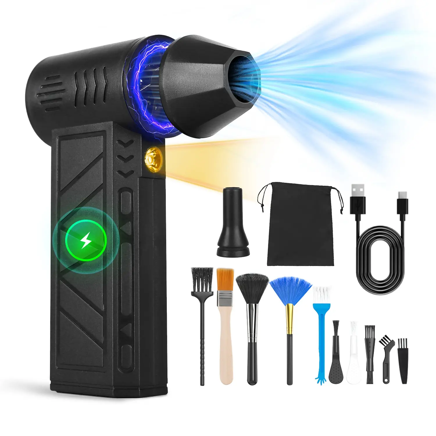1Pc Cordless Compressed Air Duster 150000RPM High Speed Air Blower With LED Light 4 Speed Adjustable Type-C Rechargeable Portable Dust Cleaner for PC Keyboard Home Car Outdoor Use