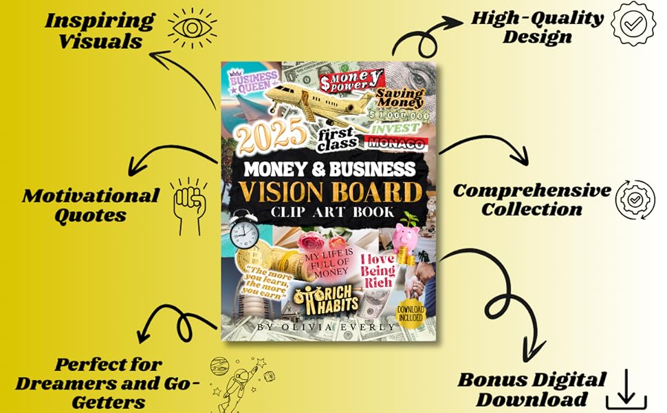 Money and Business Vision Board Clip Art Book: A Collection of Inspiring Images, Quotes & Affirmations for Dreamers to Visualize and Manifest Wealth, Abundance, Financial Success & Prosperity