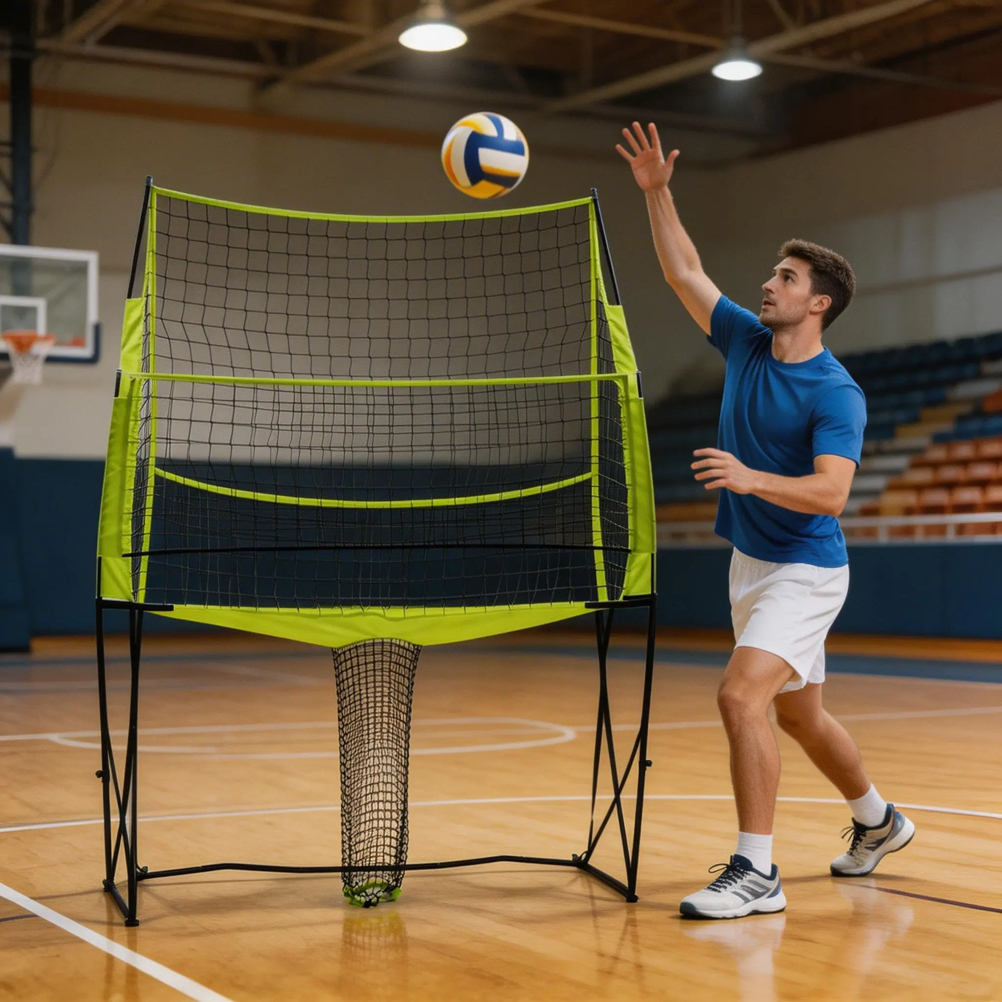 Adjustable Volleyball Net Set – Freestanding Portable System with Ball Return, 3 Height Levels, Durable for Indoor/Outdoor Training, Includes Carry Bag