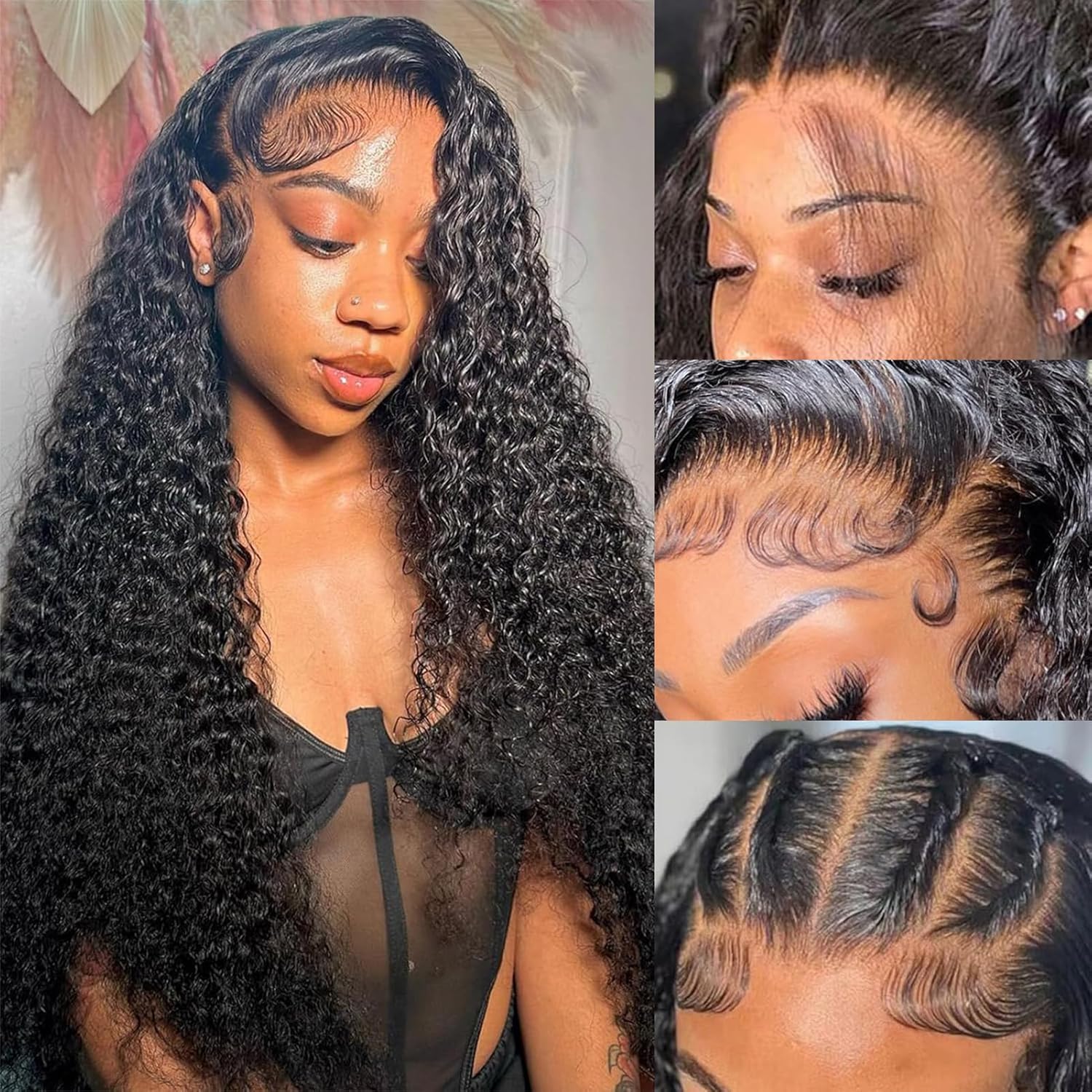 Bling Hair Human Hair Wig Deep Wave 13x4 13x6 Transparent HD Lace Frontal Wig for Women Pre Plucked Brazilian 4x4 Lace Closure Wig Curly 30 Inches 180% Natural Hairline TikTokShopStockUp