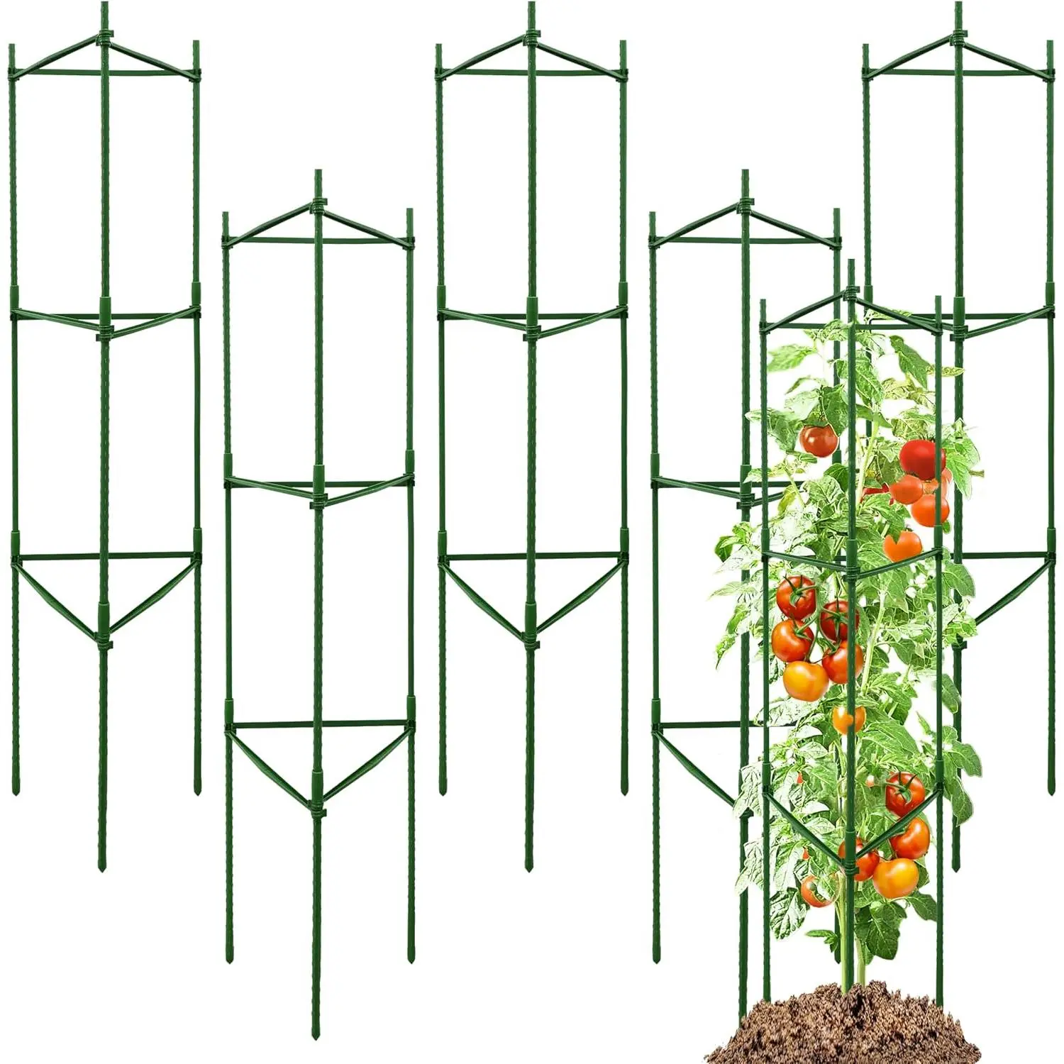 6-Pack 48-Inch Adjustable Tomato Cages, Heavy-Duty Metal  Support Trellis for Garden and Pots, DIY Tomato Stakes, Height Adjustable 16 to 288 Inches