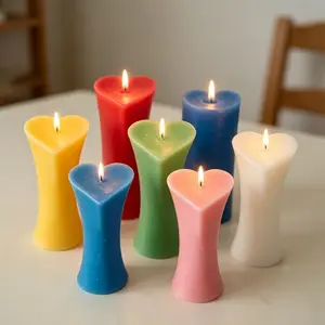 Heart Hourglass Unscented DIY Scent Pillar Custom Candle - Refillable Smooth Blank Wax Household Candle for Wedding Prop, Photo Light, Home Decor, Table & Room Supplies