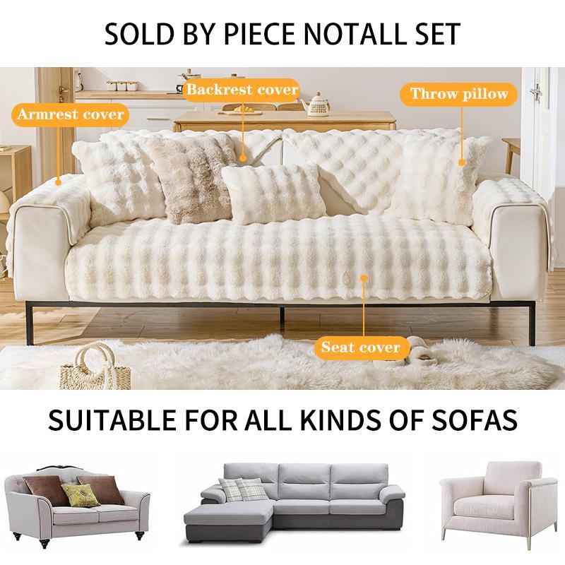 Solid Color Faux Fur Sofa Cover, 1 Count Soft Comfortable Sofa Cushion Cover, Non-slip Sofa Seat Cover, Washable Sofa Slipcover, Home Decor Supplies