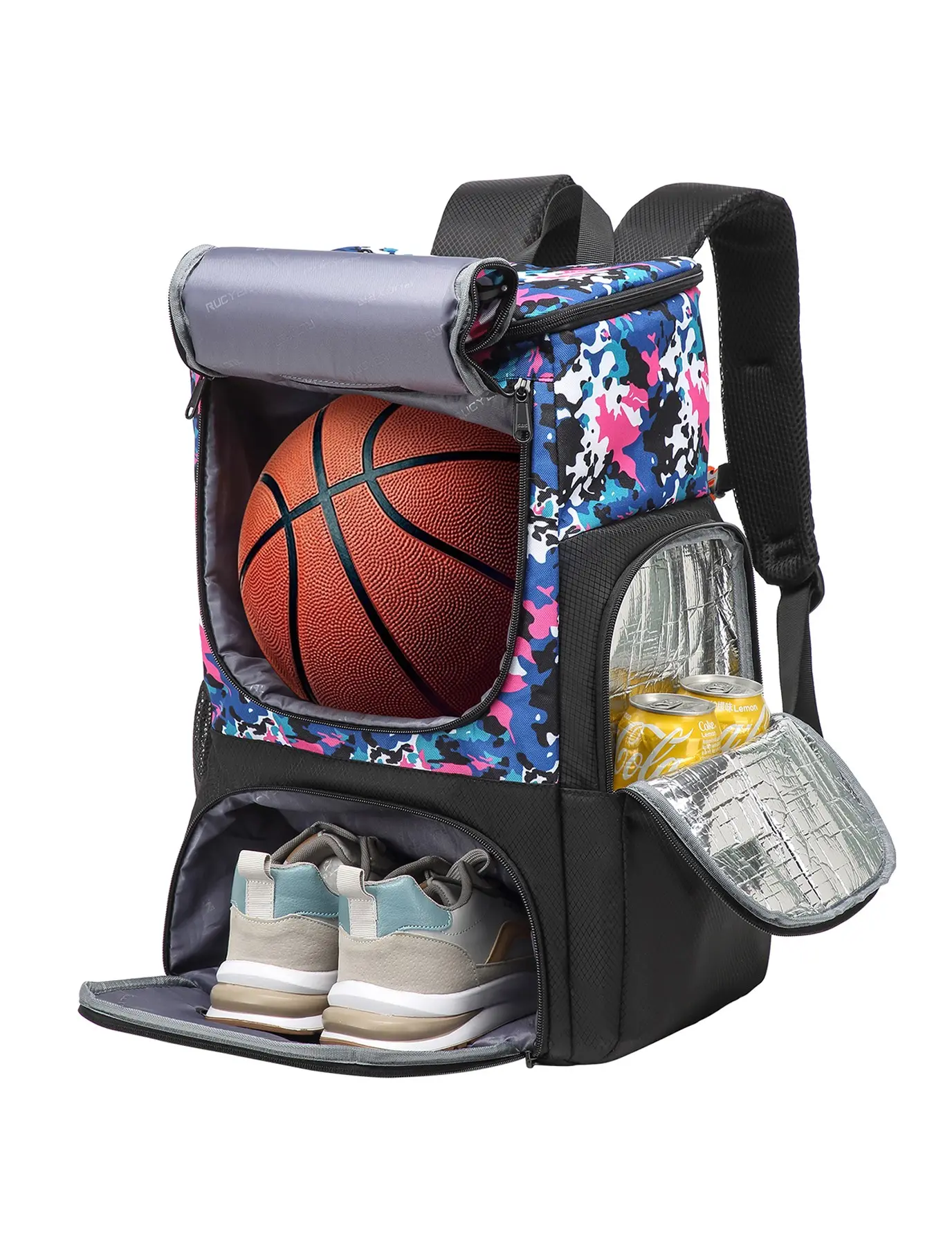 Multifunctional Basketball Backpack, Large Capacity Sports Fitness Bag, Independent Basketball Compartment, Insulated Side Pockets, Ergonomic Shoulder Bag