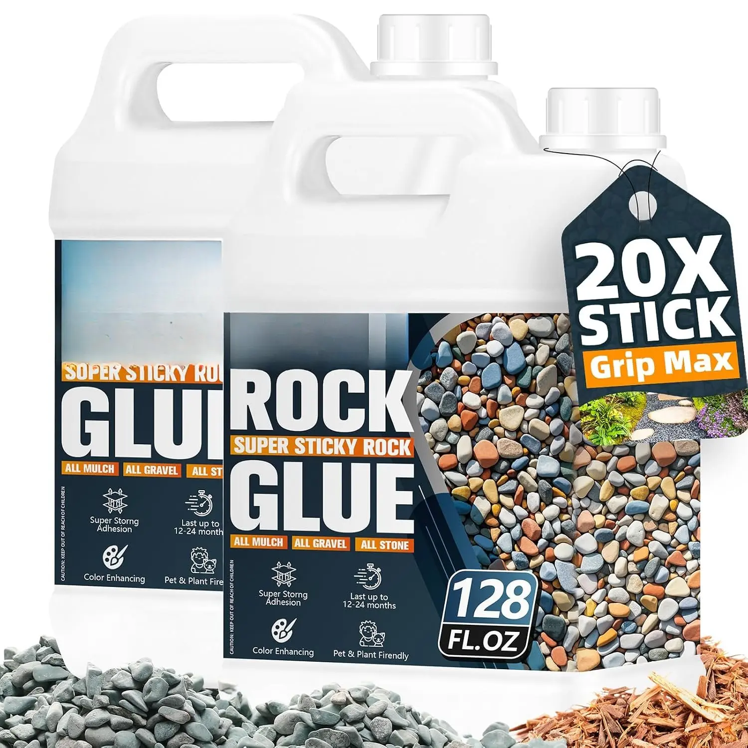 Rock Glue Max for Landscaping, 2 Gallon High-Concentration Mulch Glue,  Grip Gravel Binder, Covers 3X  Area for Rocks, , Pine Straw & Mulch, -Drying & Weather-Resistant