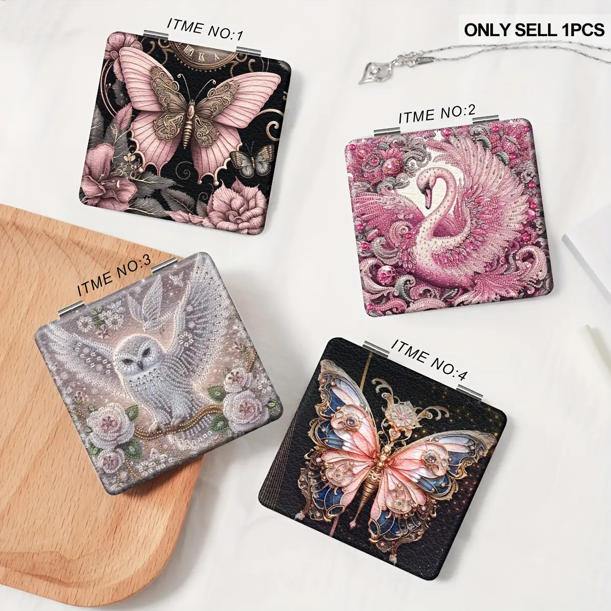 Square butterfly swan owl makeup mirror, convenient foldable vanity mirror, mini handheld makeup mirror, daily holiday birthday Christmas New Year Thanksgiving gift for sisters friends and girls, Handheld Mirrors