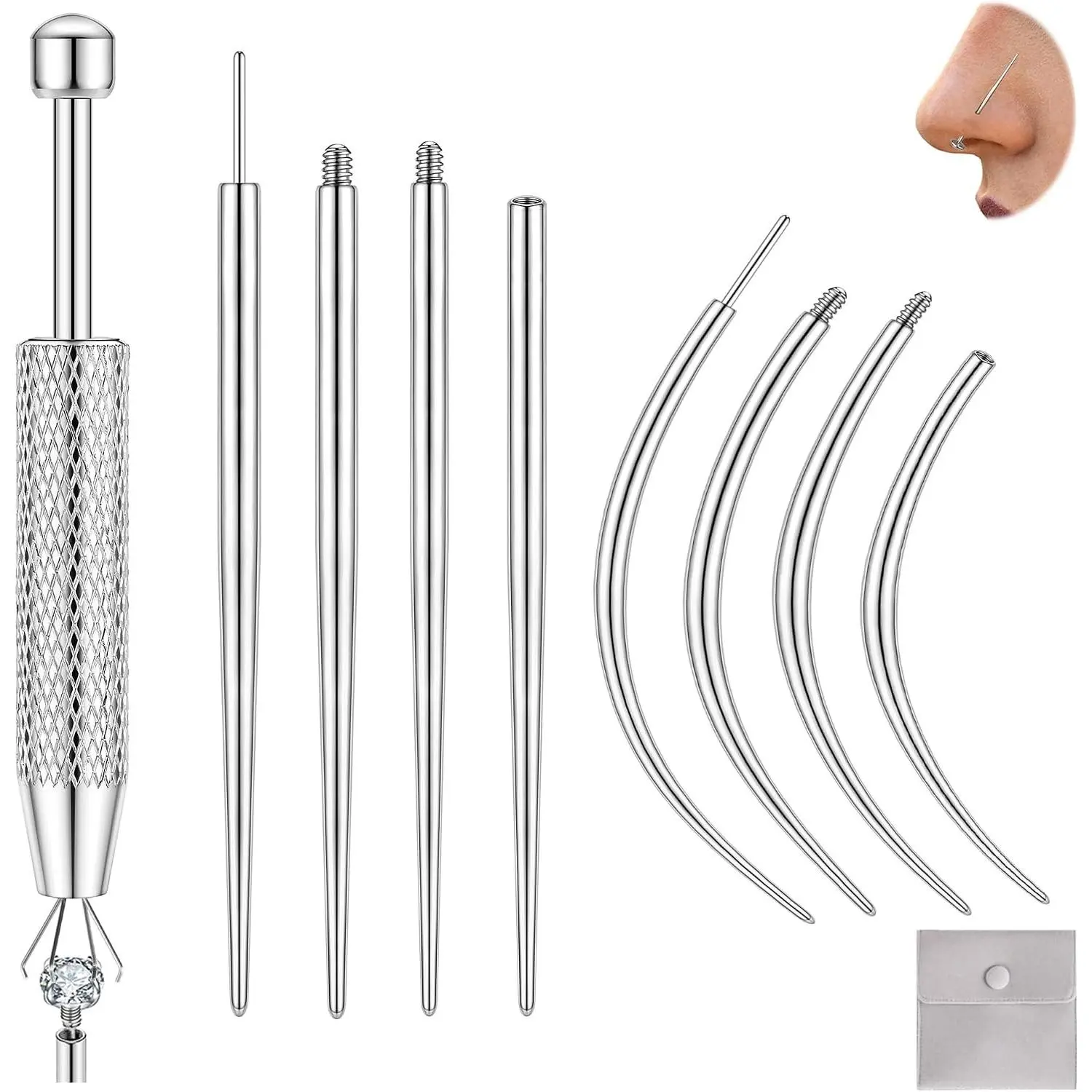 Body Piercing Taper Insertion Tool Kit with Ball Grabber, 14G 16G 18G 20G Threader Changing Tool for Internal/External Threaded Push In Ear Nose Navel LipGift