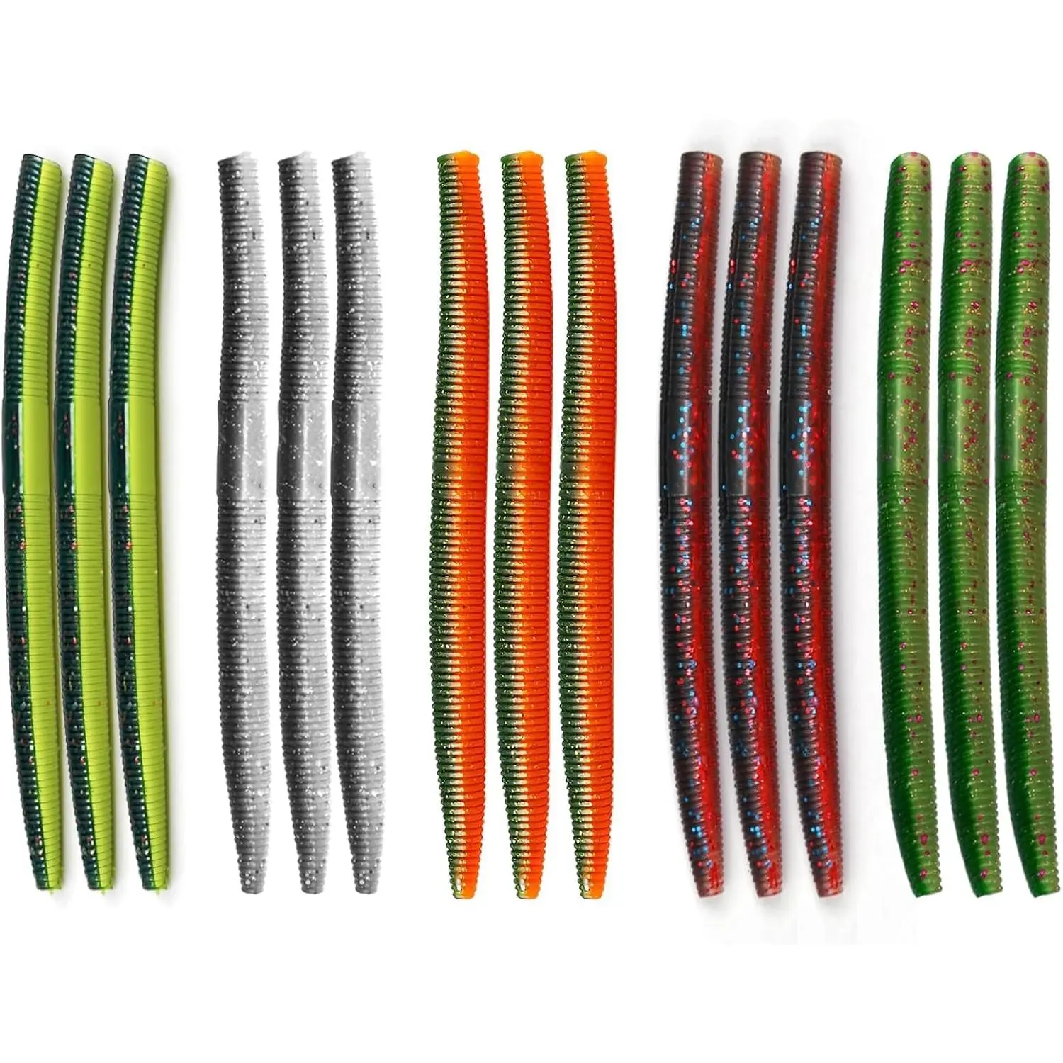 Senko Worms for Bass Fishing - 4" / 5" Soft Plastic Baits with Scented & Flavored Salt Impregnation - 15 count Freshwater Saltwater Fishing Lures Kit