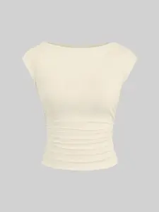 Women's Sexy Cut-Out Back T-Shirt, Breathable Moisture-Wicking, Slim-Fitting, Plain Pattern, Summer, All Seasons, Short Sleeve Top/set
