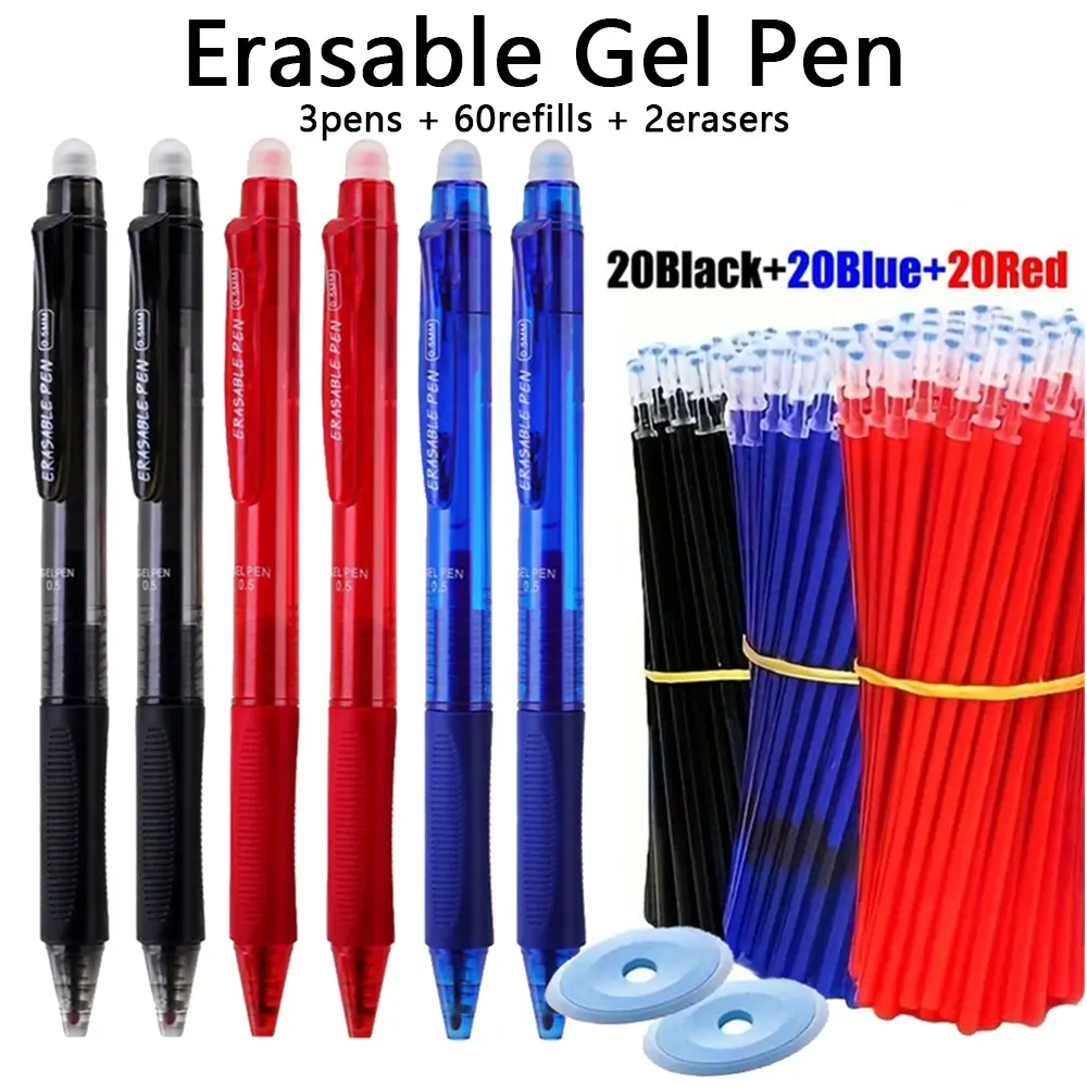 65pcs/set 0.5mm Erasable Gel Neutral Pen with Replacement Refill,  Easy To Erase Errors, Comfortable Grip, Stationery for The Beginning of School Season, Fine Writing Tool, College Student Pen