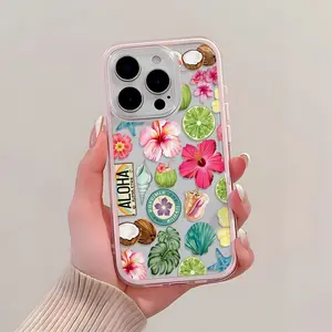 Coquette Hawaiian Aloha Tropical Hibiscus Coconut Lime Seashell Clear TPU Phone Case, Summer Vacation Beach Floral Lens Protective Drop Proof Cover for iPhone 11 12 13 14 15 16 17 Air /Pro Max Protective Case fashionable