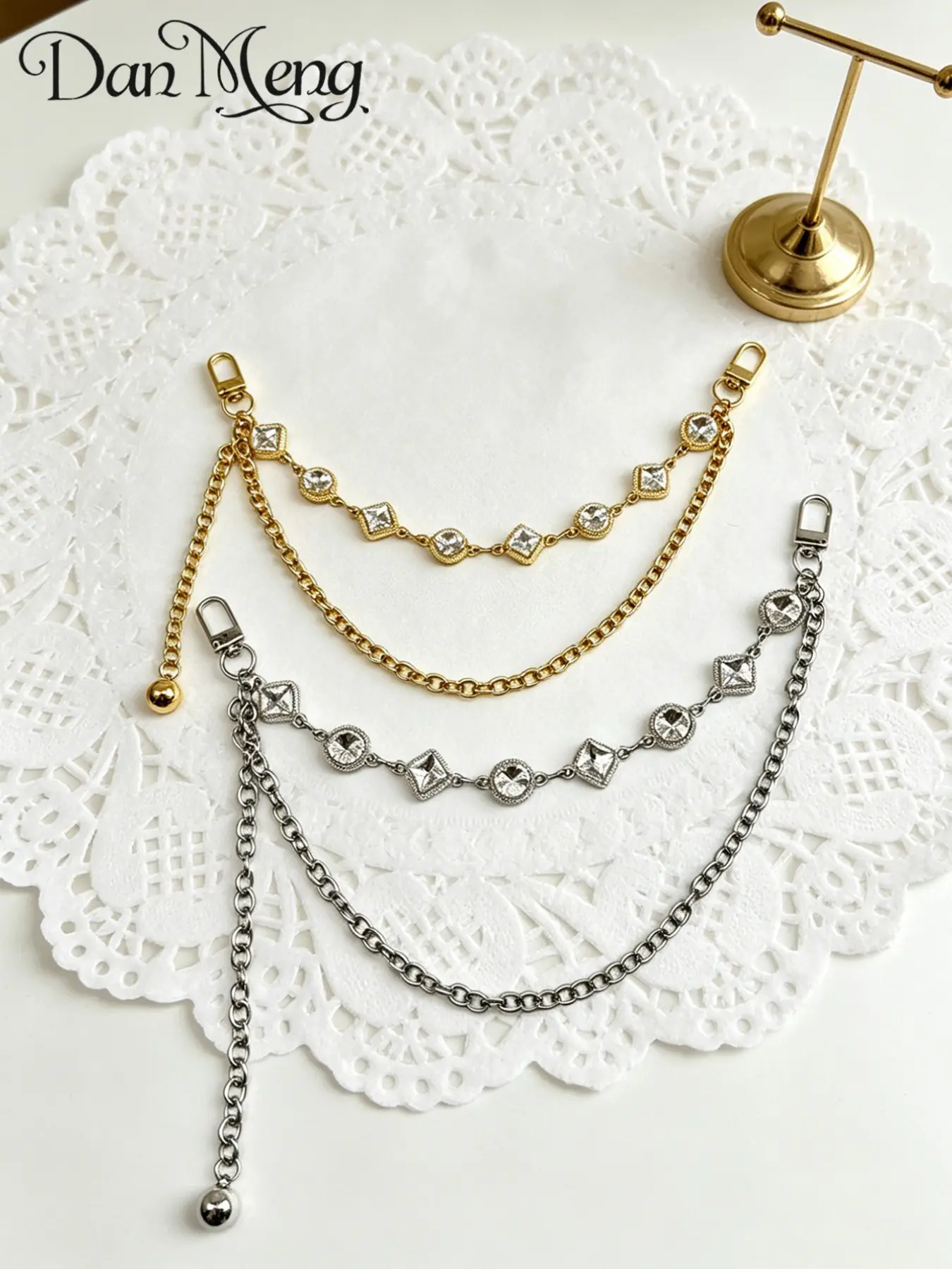American Street Style Dual Layer Rhinestone Pants Chain, Adjustable Bead Pendant Metal Waist Belt, Versatile Decorative Chain for Jeans and Backpacks
