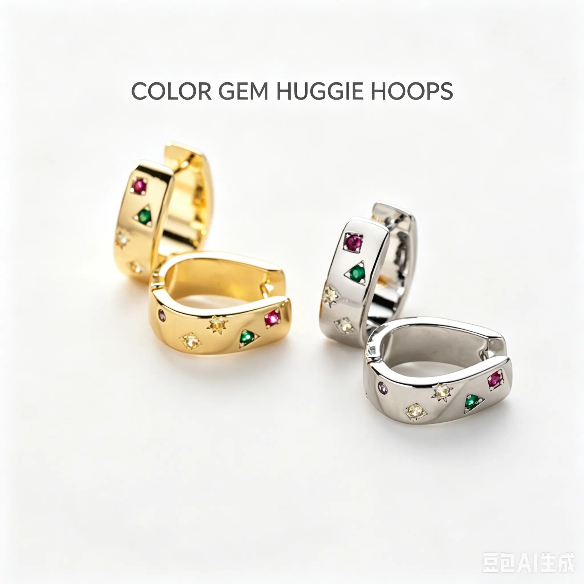 Women's Chunky Cuff Huggie Hoop Earrings - Alloy 2-Tone Multicolour Rhinestone Vintage Casual Ear Accessories for Dating, Daily Outfits