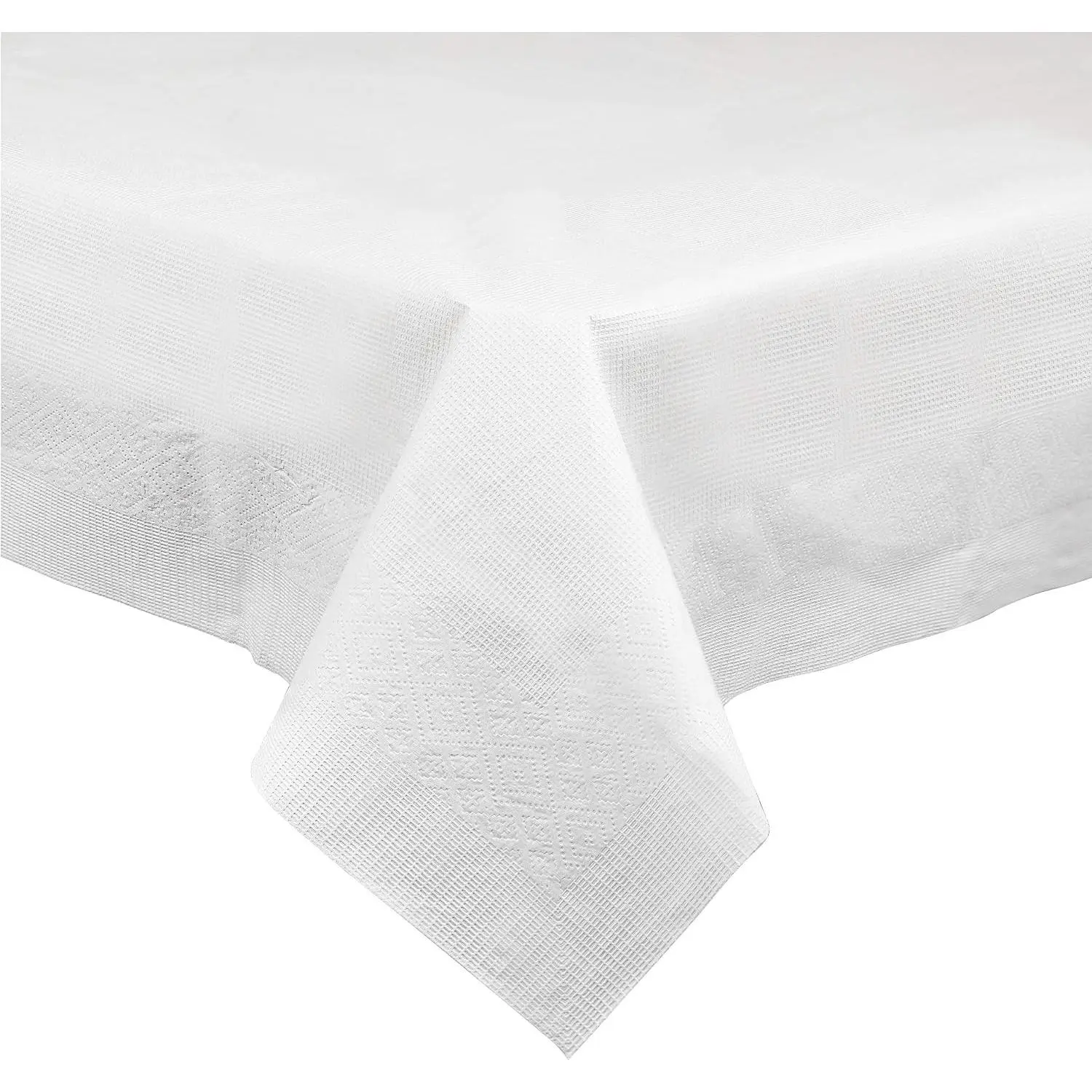 Disposable 3 Ply Paper & Plastic Tablecloth Absorbent, Waterproof, White Table Cover for Rectangle Tables fits 6-8 Foot Tables Size: 54'' X 108'' Pack of 5