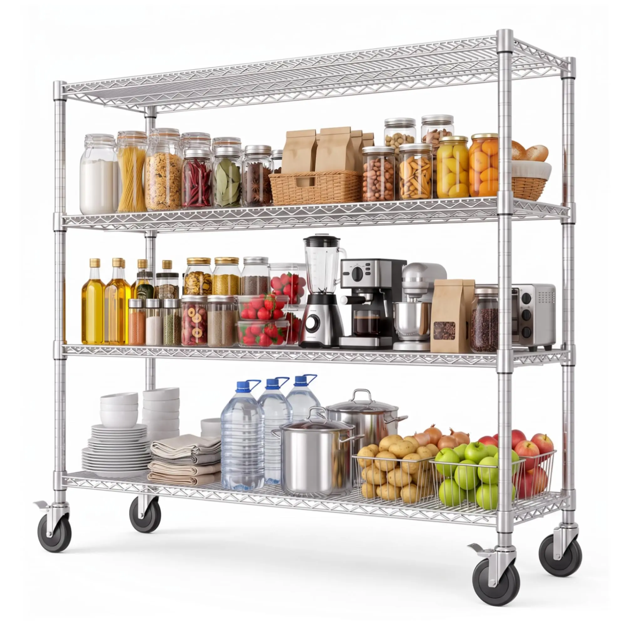 Heavy Duty Storage Shelving Rack with Wheels, Chrome Metal Wire Shelving Unit, Rolling Mobile Storage Rack for Garage, Kitchen, Warehouse & Pantry Organization
