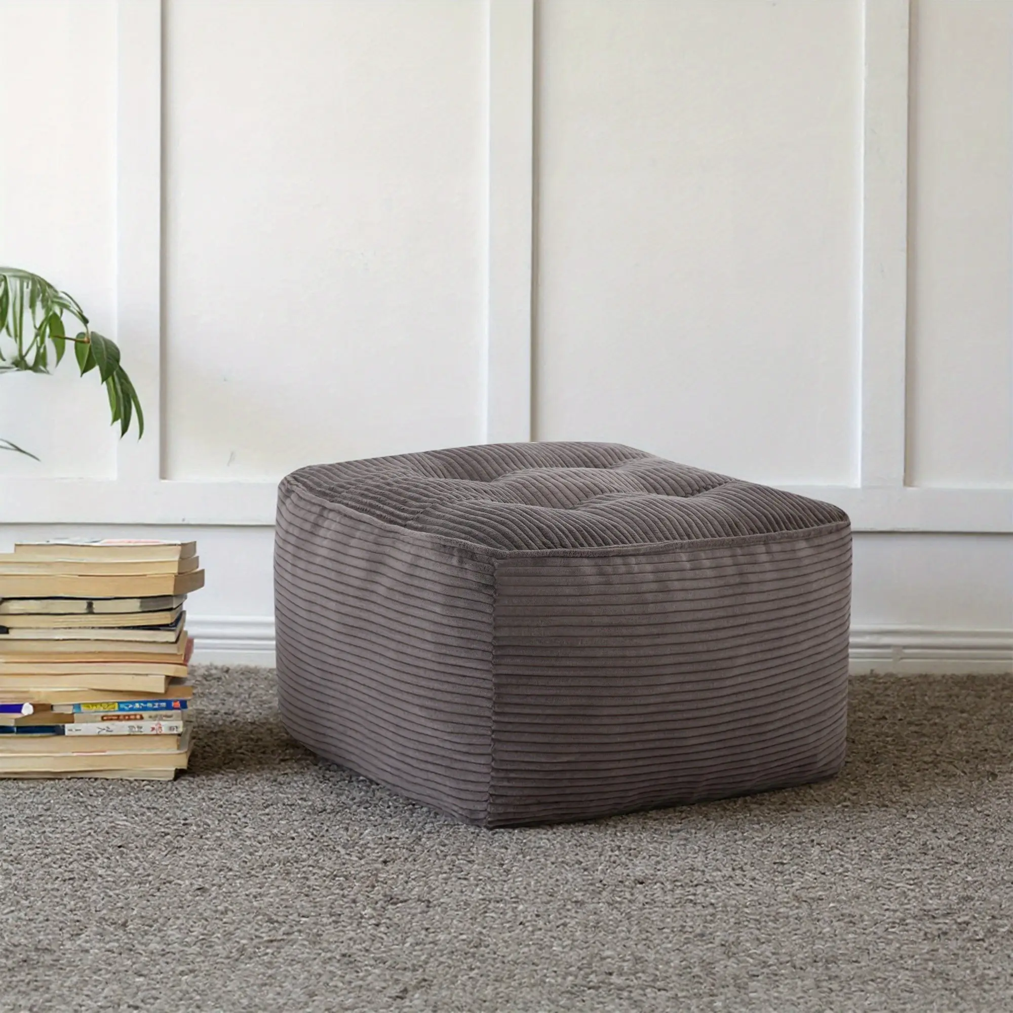 Fluffy And Furry Square Bean Bag Pouf Ottoman, Corduroy Foam Filled Footrest Stool, Floor Pouf for Living Room, for Gaming And Recreation Room Furniture