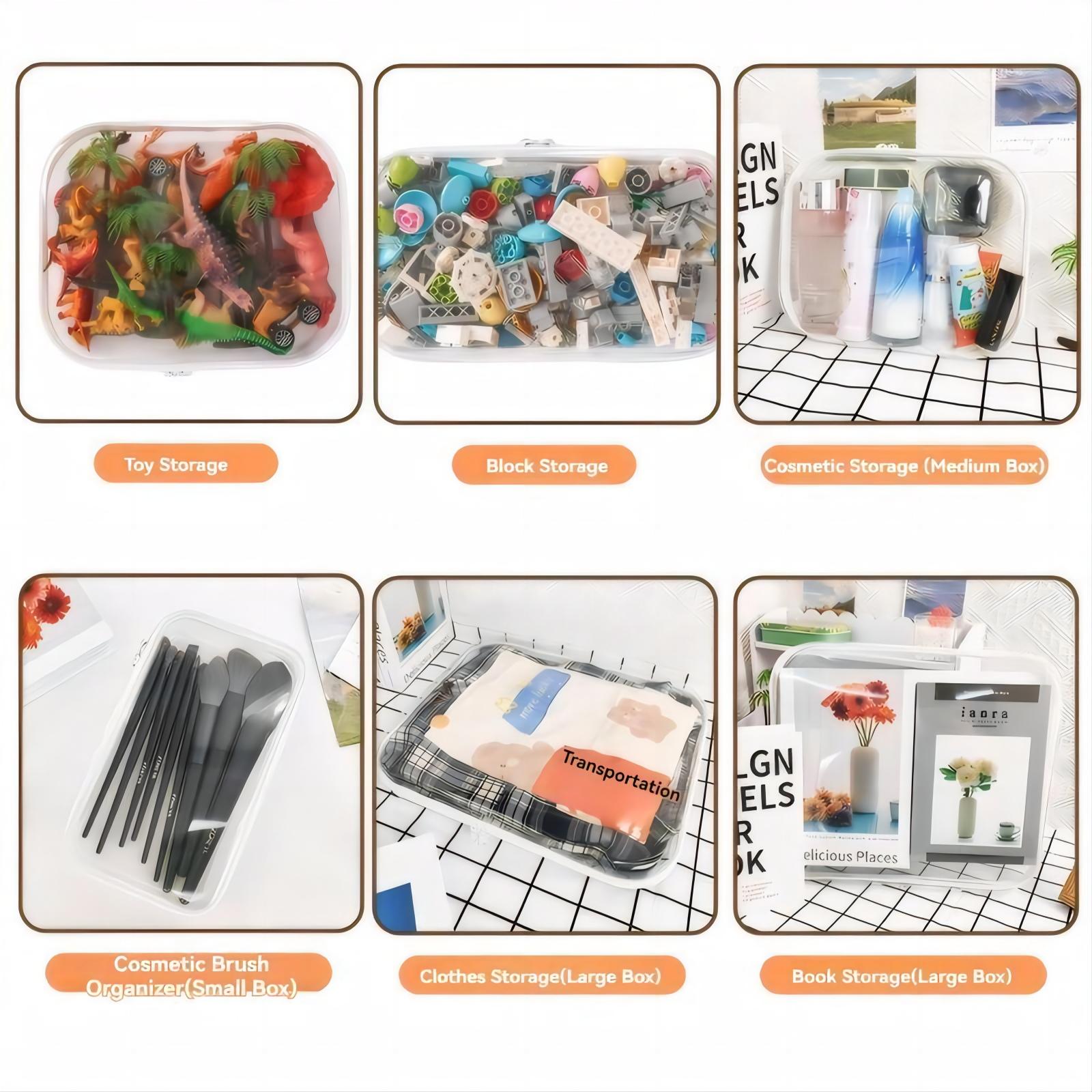 Clear Storage Box Set, 1/2/3 Counts/Set Large Capacity Organizational Zipper Storage Box, Portable Storage Organizer for Skincare, Clothes, Books, Laundry, Travel Toiletry Bag, Space Saver Organizer, Beauty Organizer, Multiple colors available