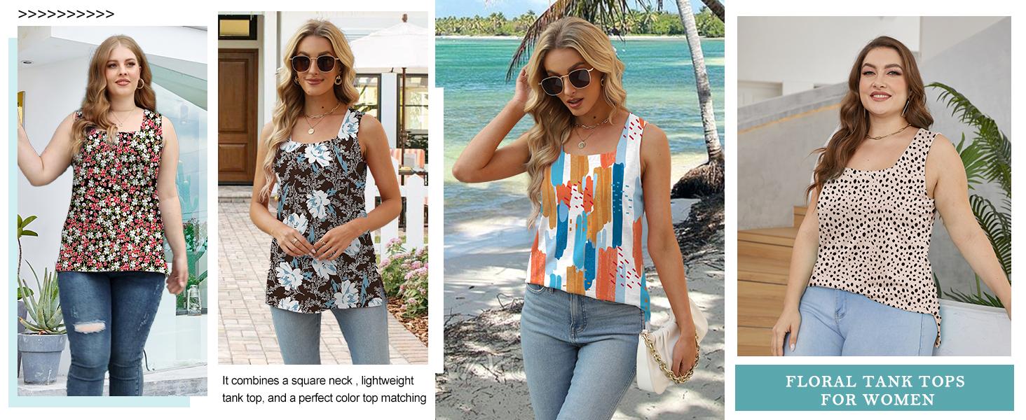 WIHOLL Summer Tank Tops for Women Square Neck Loose Fit Casual Fashion Flowy Sleeveless WIHOLL Summer Tank Tops for Women Square Neck Loose Fit Casual Fashion Flowy Sleeveless