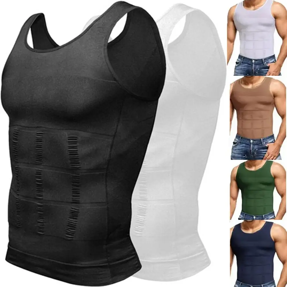Men Compression Shapewear Tank Top Tummy Control Belly Gynecomastia Boobs Body Shaper Vest Undershirts Underwear Muscle Shirts Training Sports Gym Fitness