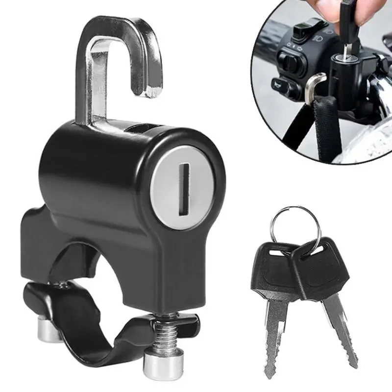Anti-theft Metal Helmet Lock Set with Key, Universal Size Handlebar Mount for Motorcycle & Electric Motorbike, 22-26mm Fit
