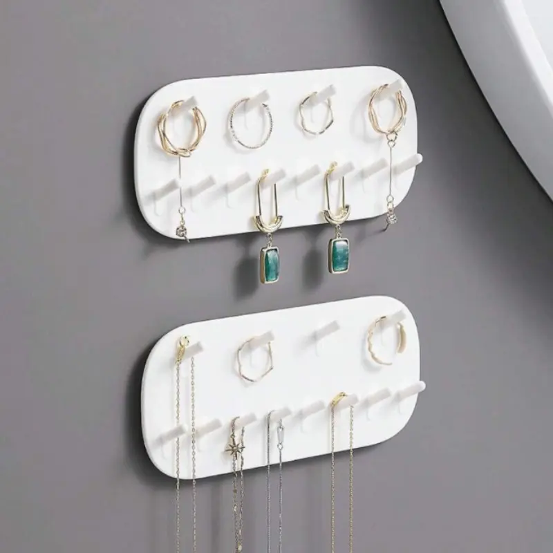 2-Piece Multi-Functional Jewelry Organizer Hooks, Wall-Mounted Ring Earring Necklace Display Rack, Keychain Watch Storage Shelf