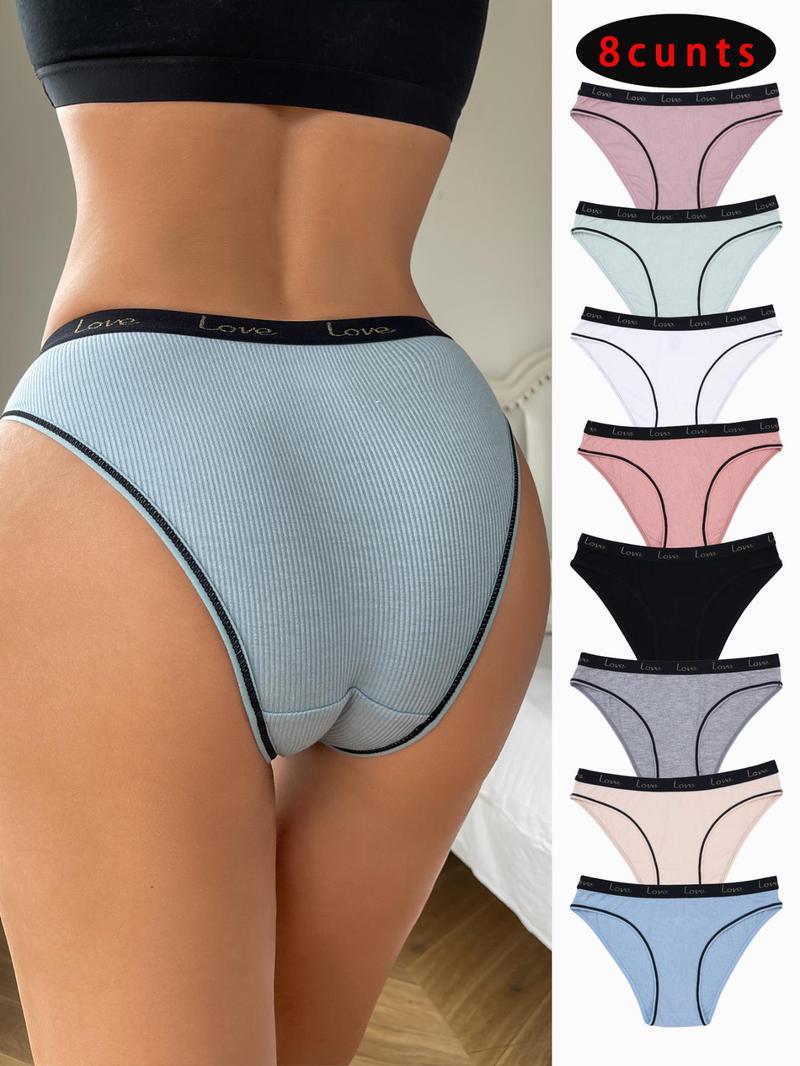 Women's Letter Print Contrast Binding Panty, Regular Fit Lady Soft Comfy Pastel Breathable Knicker for Daily Wear, Women's Comfort Underwear for Fall, Womenswear Panties