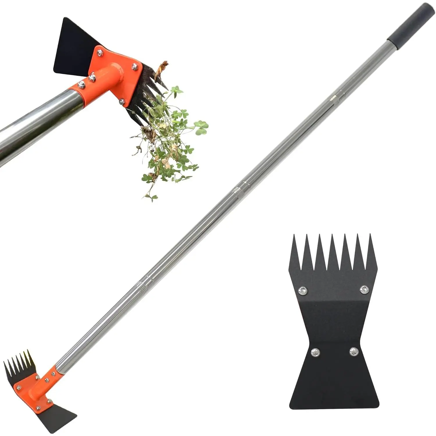 2-In-1 Garden Hoe and Weed Drag Rake, 60 Adjustable Long Handle Weeding Tool Heavy Duty Spring Steel Head with Sand Textured Finish, Garden, Yard, Lawn, Driveway Herbicide