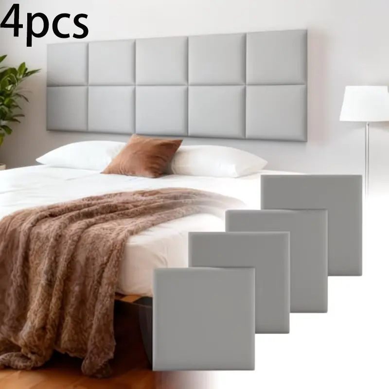 4-Piece Self-Adhesive Bed Headboard Set, 3D Anti-Collision Wall Pad, 13.7"x13.7", 100mm Thick Padding, Ideal for Bedroom/living Room
