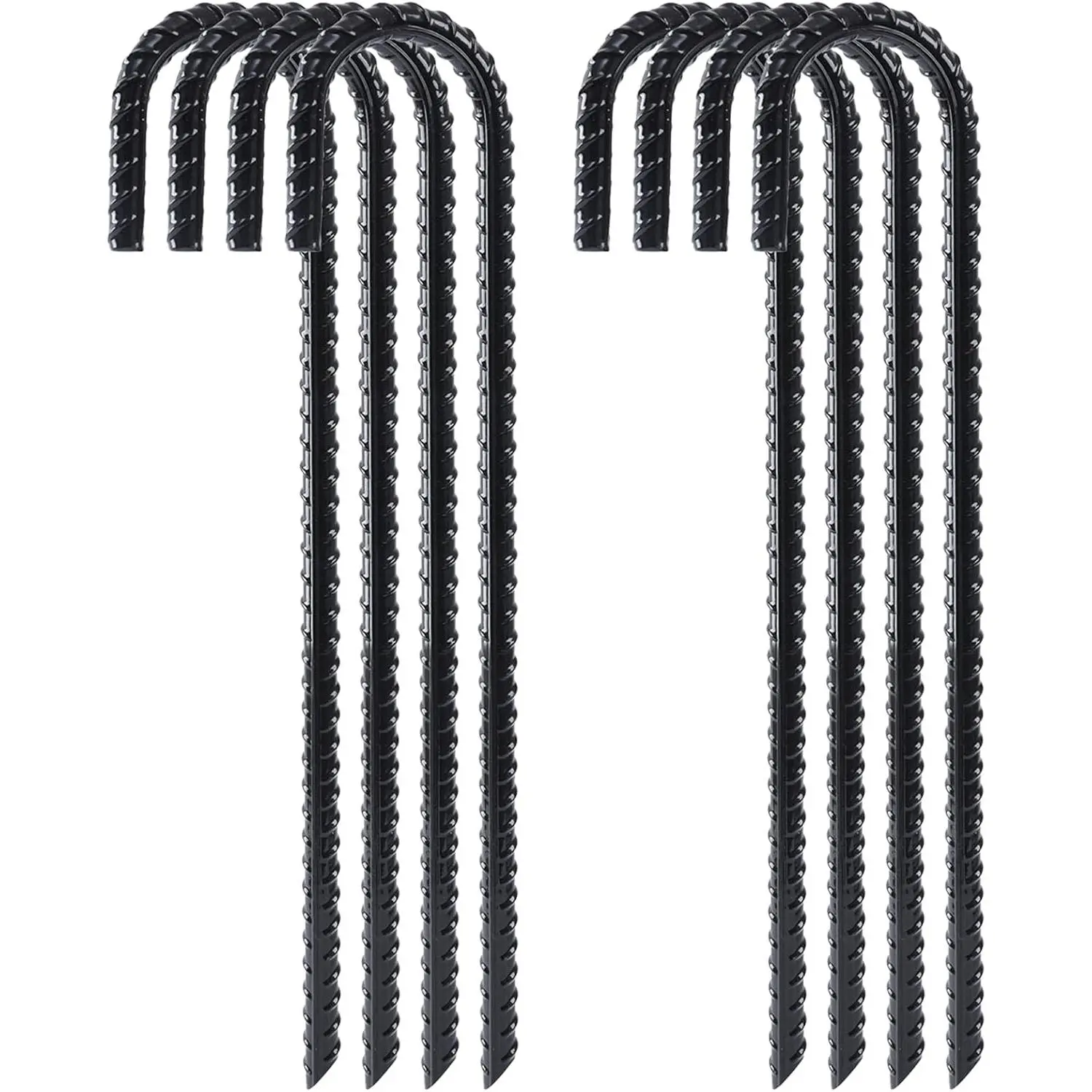 12 Inch 8 Pack Rebar Stakes Heavy Duty J Hook, Galvanized Ground Stakes Tent Stakes Steel Ground Anchors, Chain Link Fence Stakes, Trampoline Stakes, Black