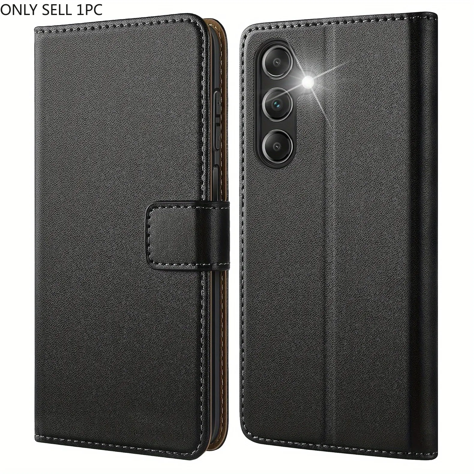 For Samsung Galaxy A10 A12 A13 A14 A15 A16 A17 A20 A21 A21s A22 A23 A24 A25 A26 A30 A31 A32 A33 A34 A35 A36 A40 A42 A50 A52 A53 A54 A55 A56 A70 A72 A73 Case PU Leather, Black Leather Fabric, Card Slot With Kickstand Wallet Flip Protective Phone Case Cover