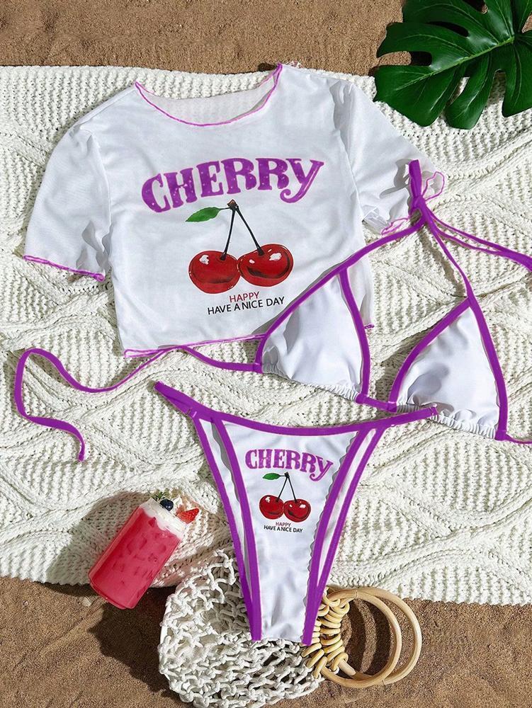 CHERRY Bikini 2026 New & Fresh Feeling Bathing Suit Three-Piece Swimsuit Print Beach Swimwear 7 Colors Size S-XL Available