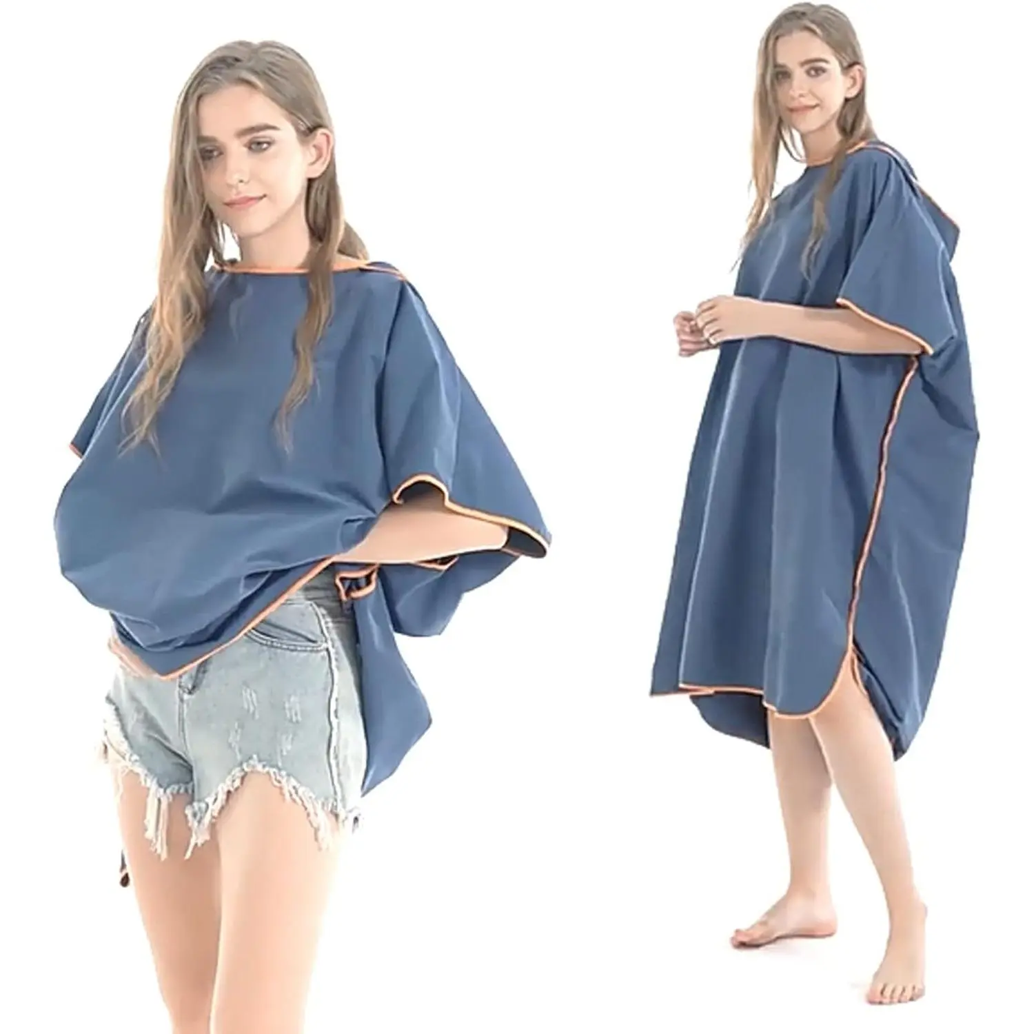 Adult Microfiber Quick Dry Poncho Changing Towel Hoodie - 90cm/35in High Color Fastness Light Weight, Armpit Button, Camping Beach Wetsuit Cover-Up for Mountain Bikers, One Size Dark Blue