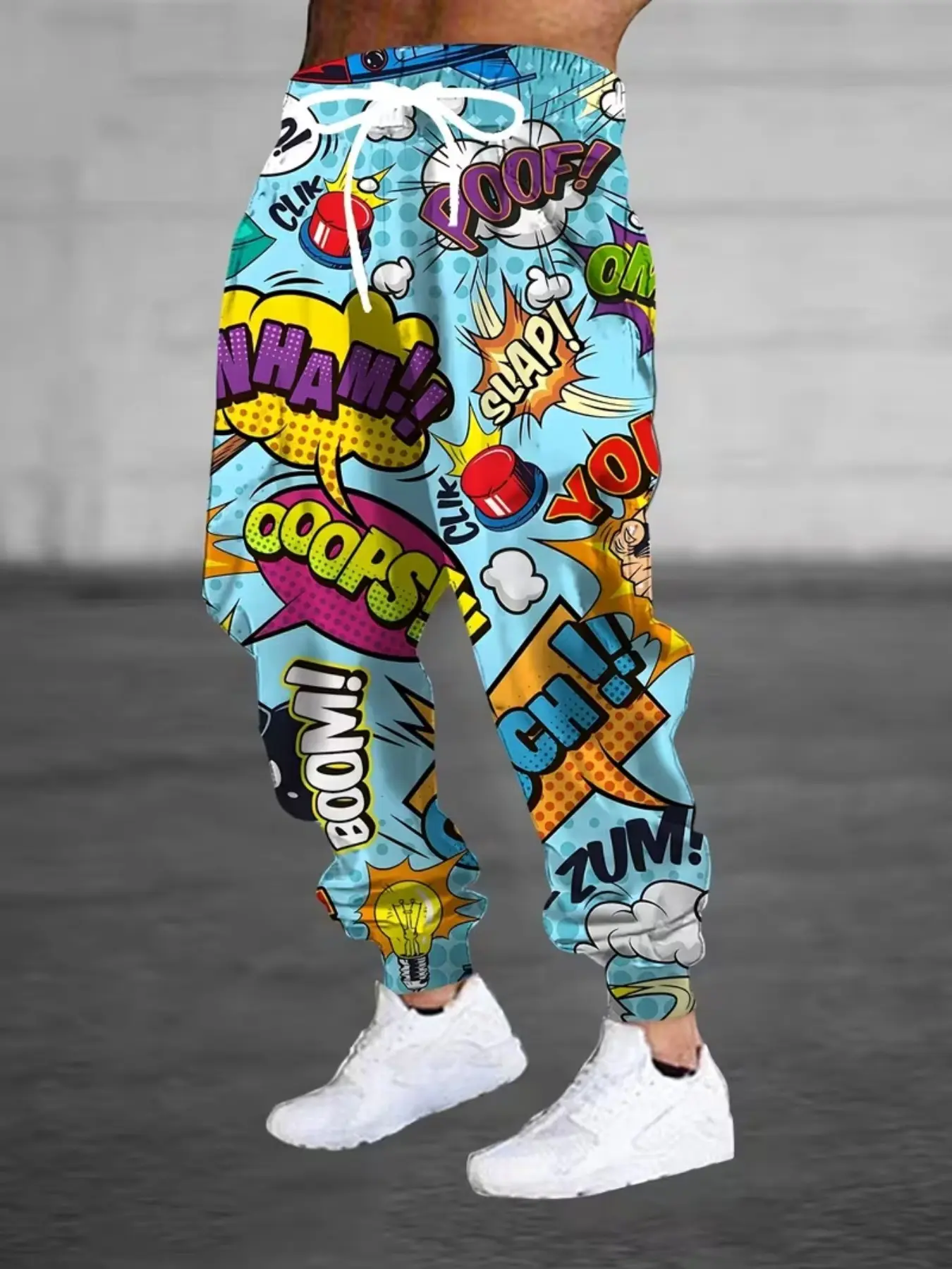 Pop Art Colorful Bubble Sound Digital Print Sweatpants, Men's Streetwear Long Ankle-Length Fitted Pants, Casual All-Seasons Geometric Design