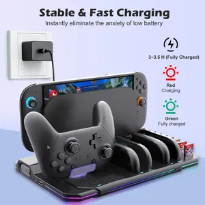 Multi-Functional Stand for Switch 2, Supports Cooling and Wireless Controller Charging, 10 Game Card Slots, USB Expansion Port