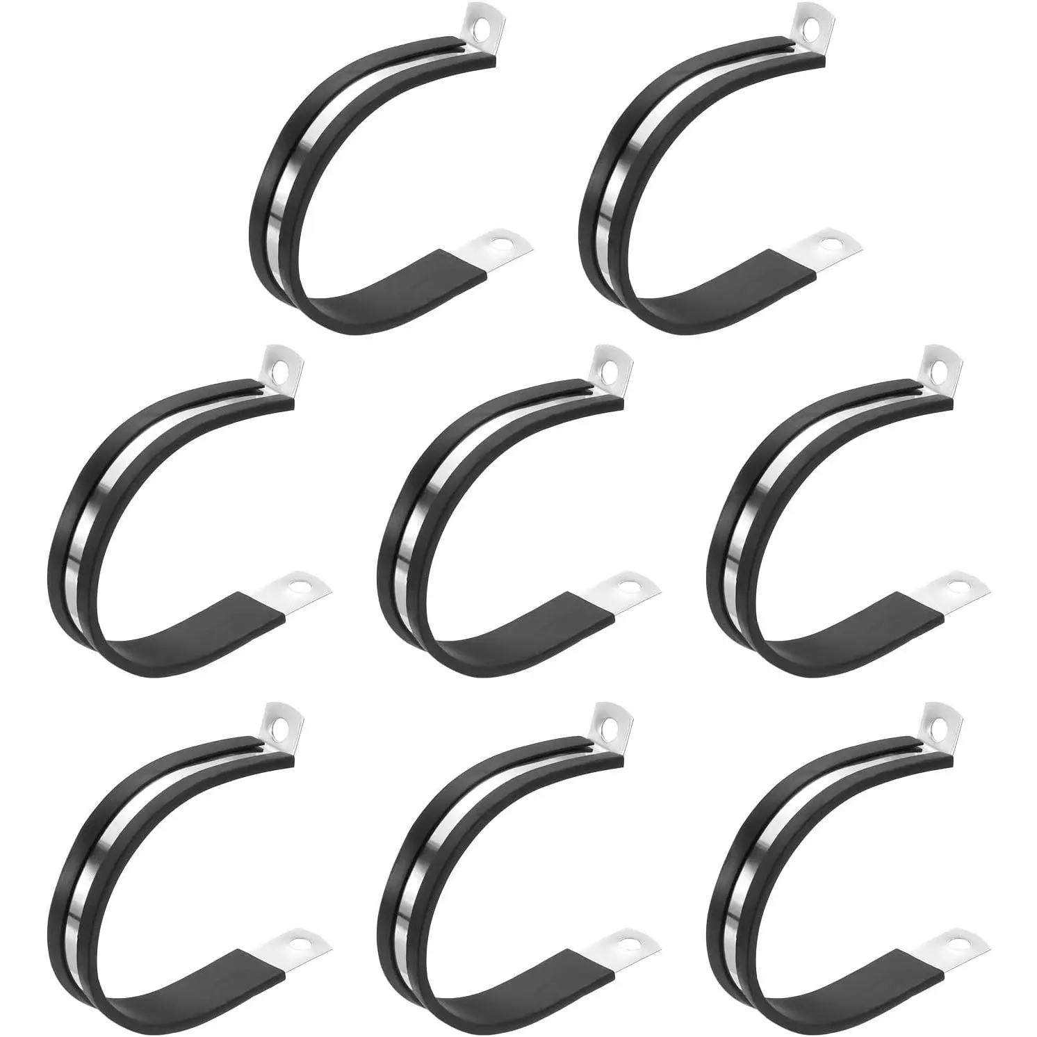 2-1/4 Inch Cable Clamp, 8 Pack 304 Stainless Steel Rubber Cushioned Insulated Pipe Metal Clamp for Tube Pipe Hose Cable Wire Cord Installation