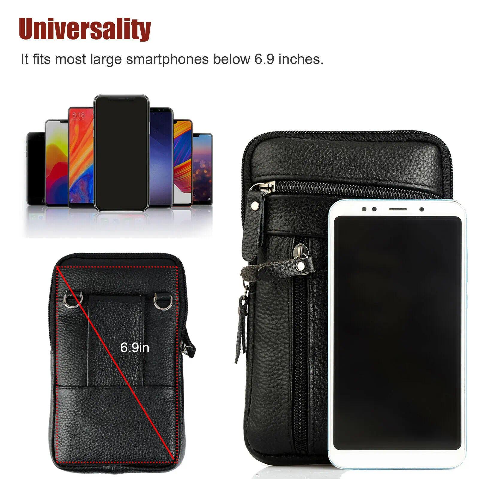 Dazone Leather Cell Phone Shoulder Holster Crossbody Bag, Portable Lightweight Phone Pouch with Adjustable Strap, Universal Fit for Smartphones Up to 6.9 Inches, Durable Protective Shoulder Bag for Daily Travel Outdoor Use