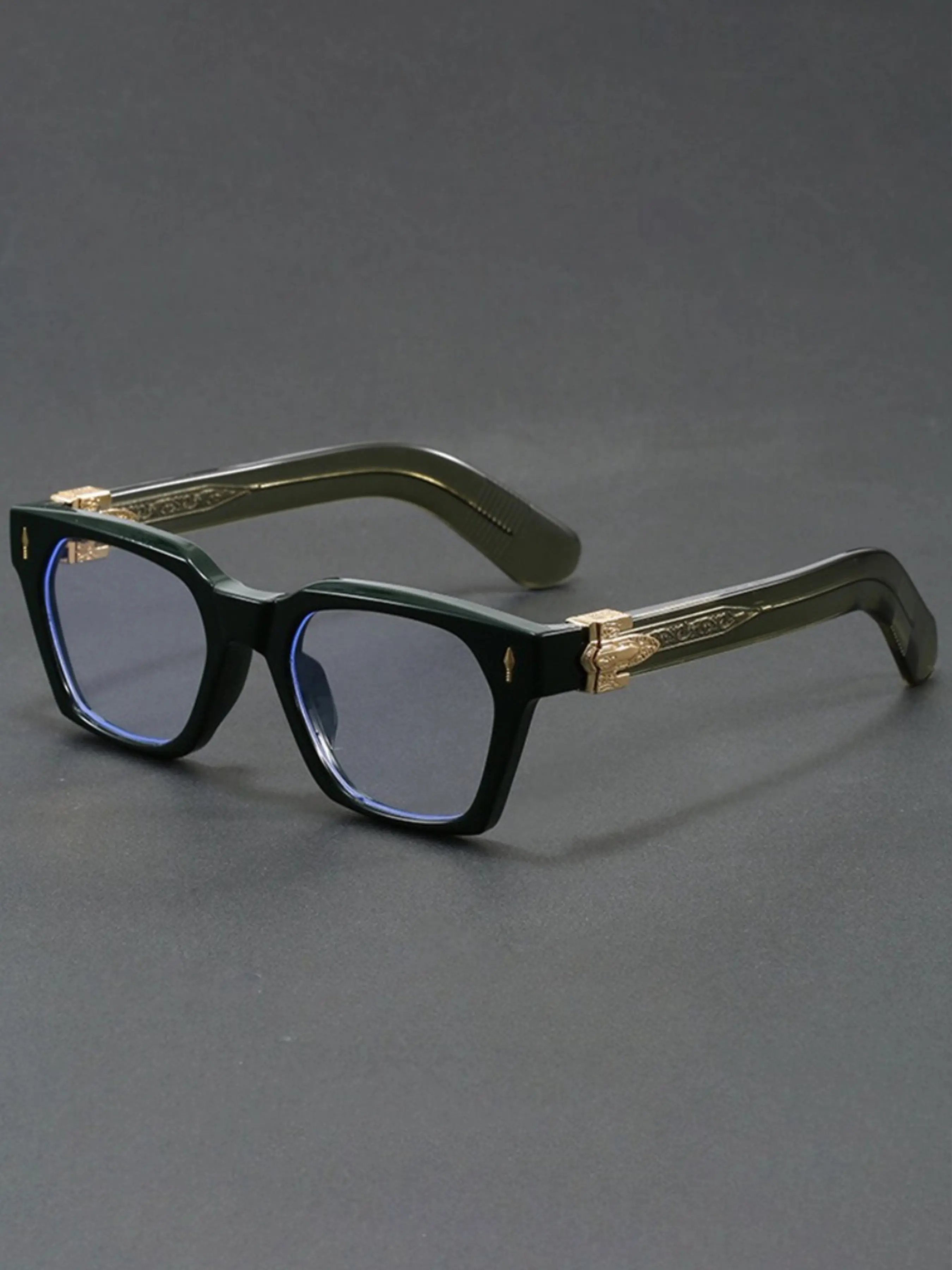 Retro Luxury Anti Blue Light Glasses Thick Square Frame Design Exquisitely Carved Arrow Shaped Decorative Temples Suitable for All Kinds of Wear By Men and Women Vintage Square Frame Square Frames Eyeglasses Vintage Style Glasses