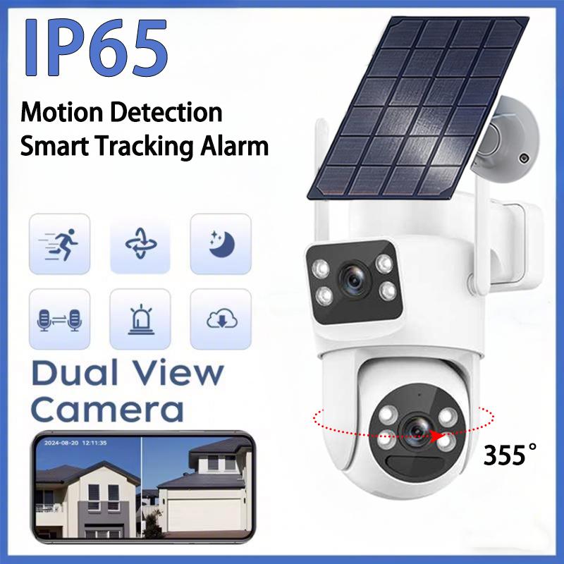 Home Outdoor Solar-Powered Dual-Lens Surveillance Camera, Mobile Phone Dual-Lens Dome Camera, No Plug-in, No Wiring Required