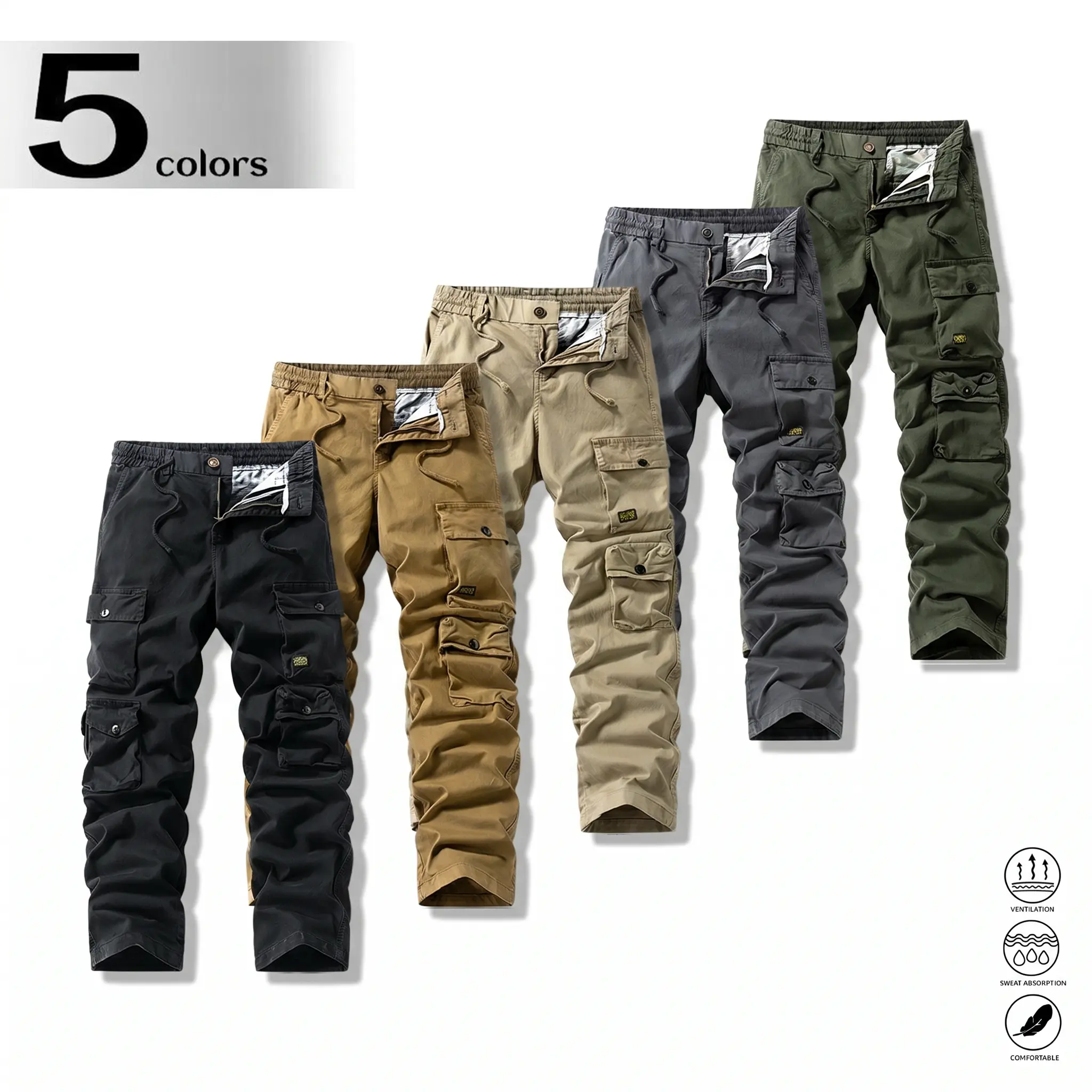 Men's Regular Size Summer Lightweight Multi-Pocket Cargo Jogger Pants - Durable Breathable Cotton Fabric, Camouflage Pattern, Ideal for Work & Outdoor Wear