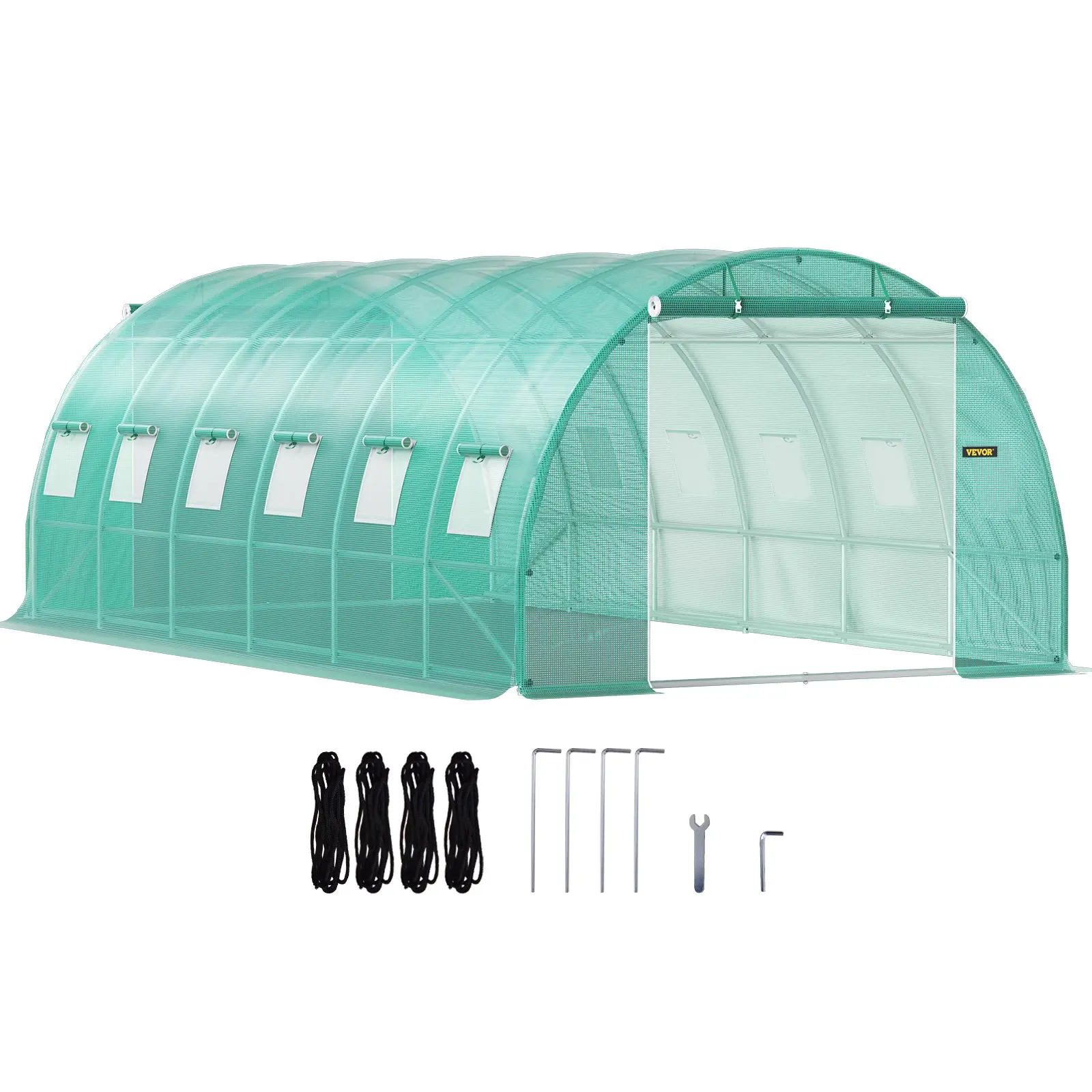 【Summerfinds】VEVOR 1x Walk-in Tunnel Greenhouse, 20x10x7 ft Portable Bite-Proof Plant Hot House with Galvanized Steel Hoops, 3 Top Beams, Diagonal Poles, 2 Zippered Doors, 12 Roll-up Windows, All Tools Included, 67.5 lbs, 30-day Free Returns, Green
