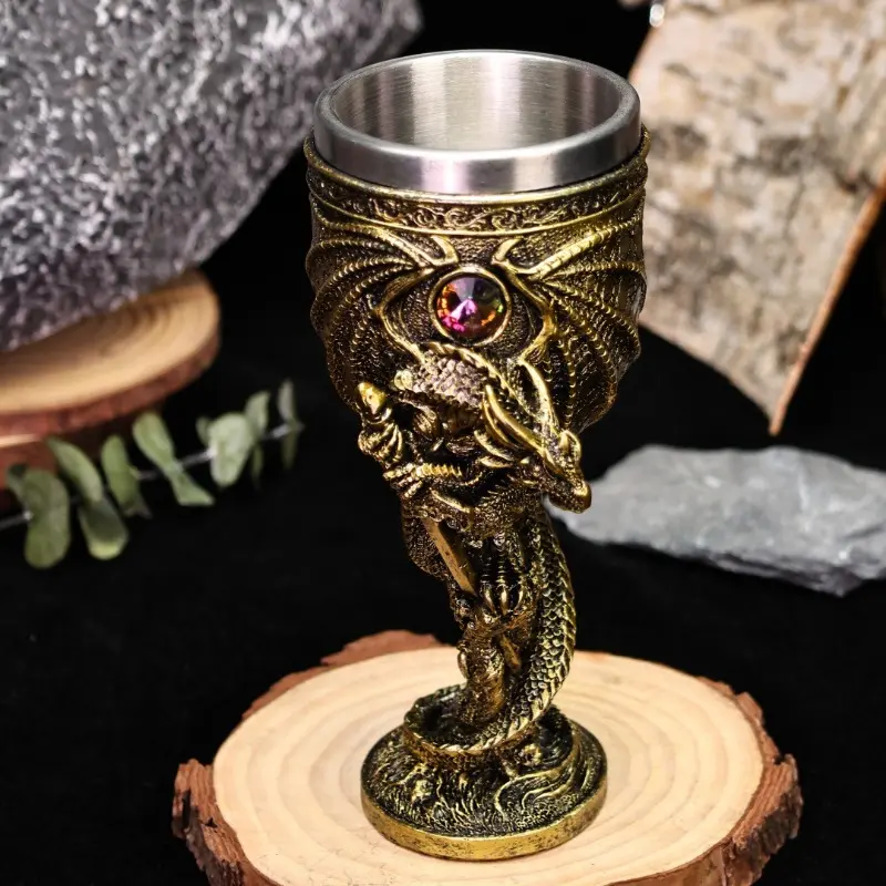 Gothic style dragon spirit guardian red wine glass castle palace dragon statue cocktail cup stainless steel resin cup ornament